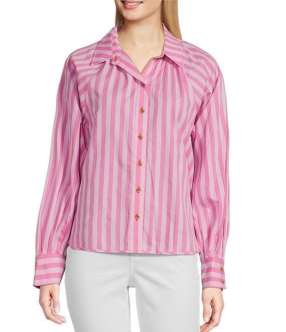 Tru Luxe Jeans Poplin Stripe Point Collar Balloon Long Sleeve Shirt Product Image