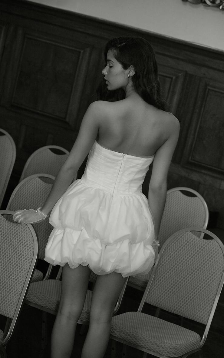 Premium White Tulle Layered Corset Puffball Hem Bodycon Dress Product Image