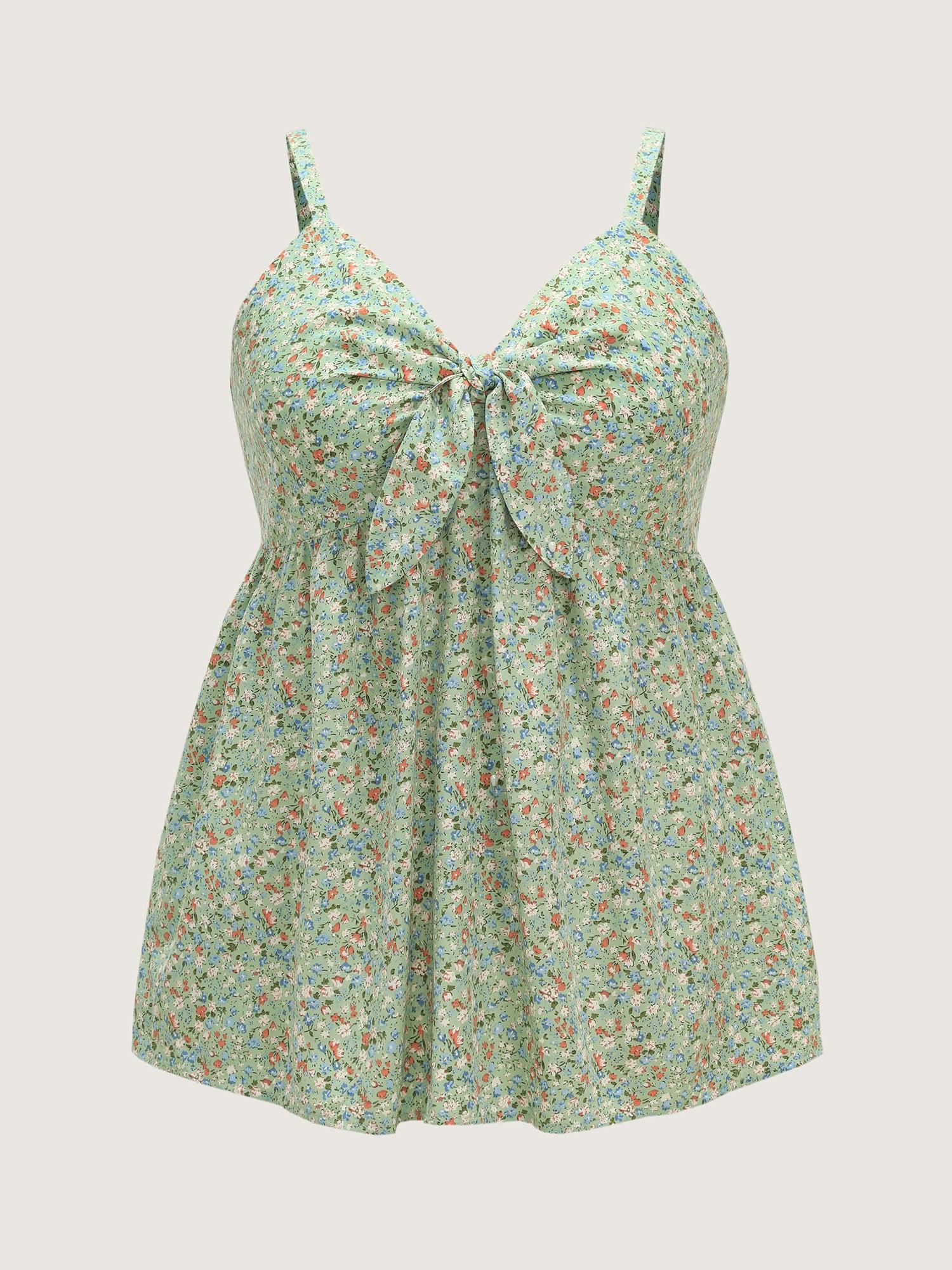 Floral Print Bowknot Front Tank Top Female Product Image
