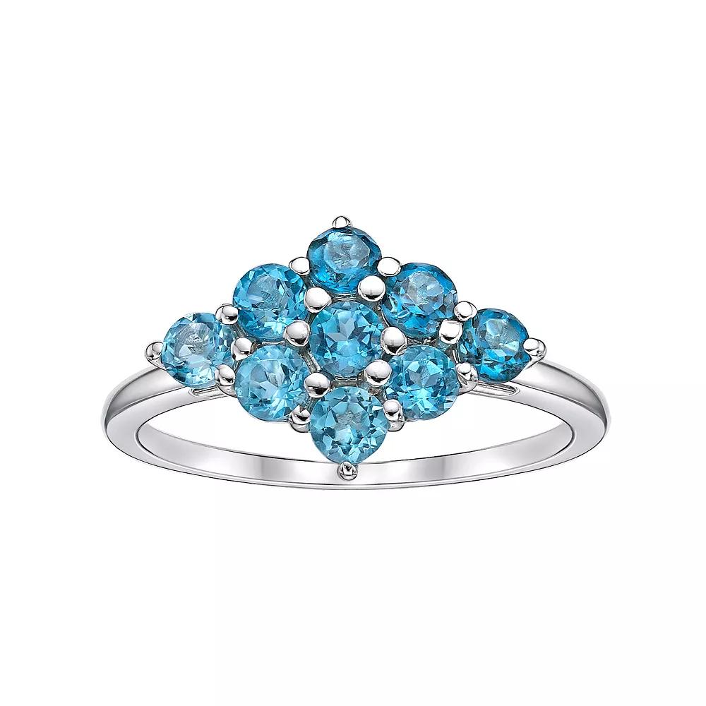 Gemminded Sterling Silver & Diamond-Shaped Cluster Blue Topaz Ring, Women's, Size: 5 Product Image
