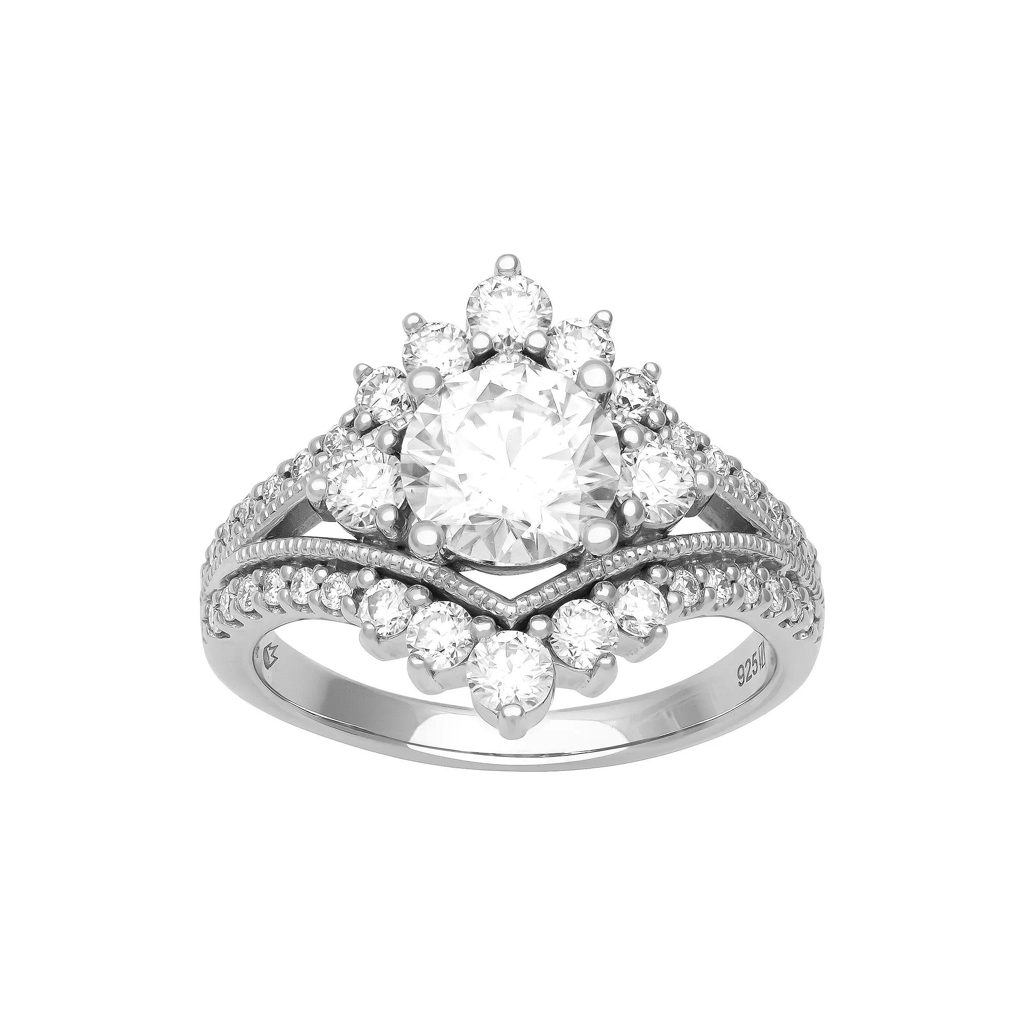 Love Always Sterling Silver Lab-Created Moissanite Crown Engagement Ring, Women's, Size: 9 Product Image