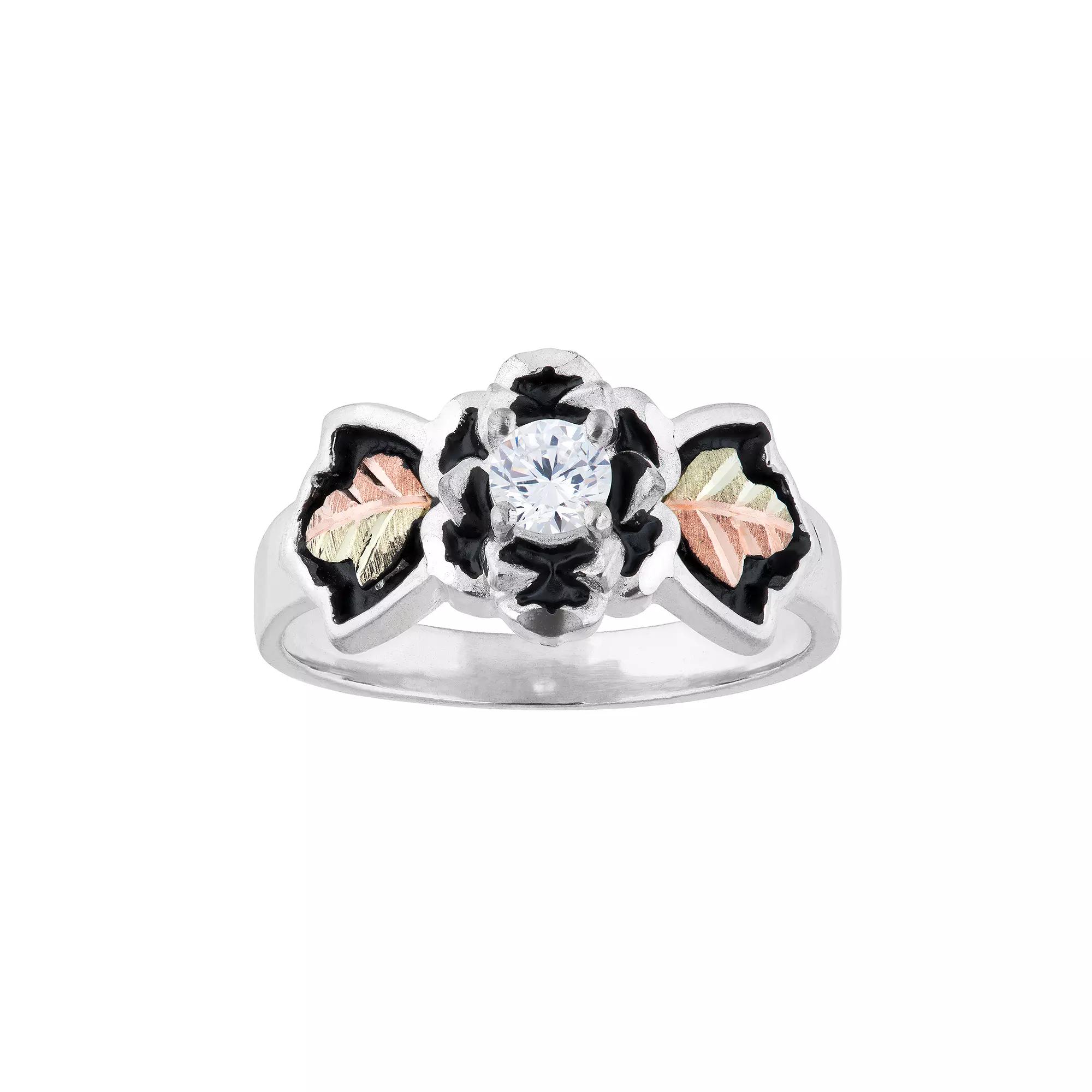 Black Hills Gold Tri-Tone Cubic Zirconia Flower Ring in Sterling Silver, Women's, Size: 7 Product Image