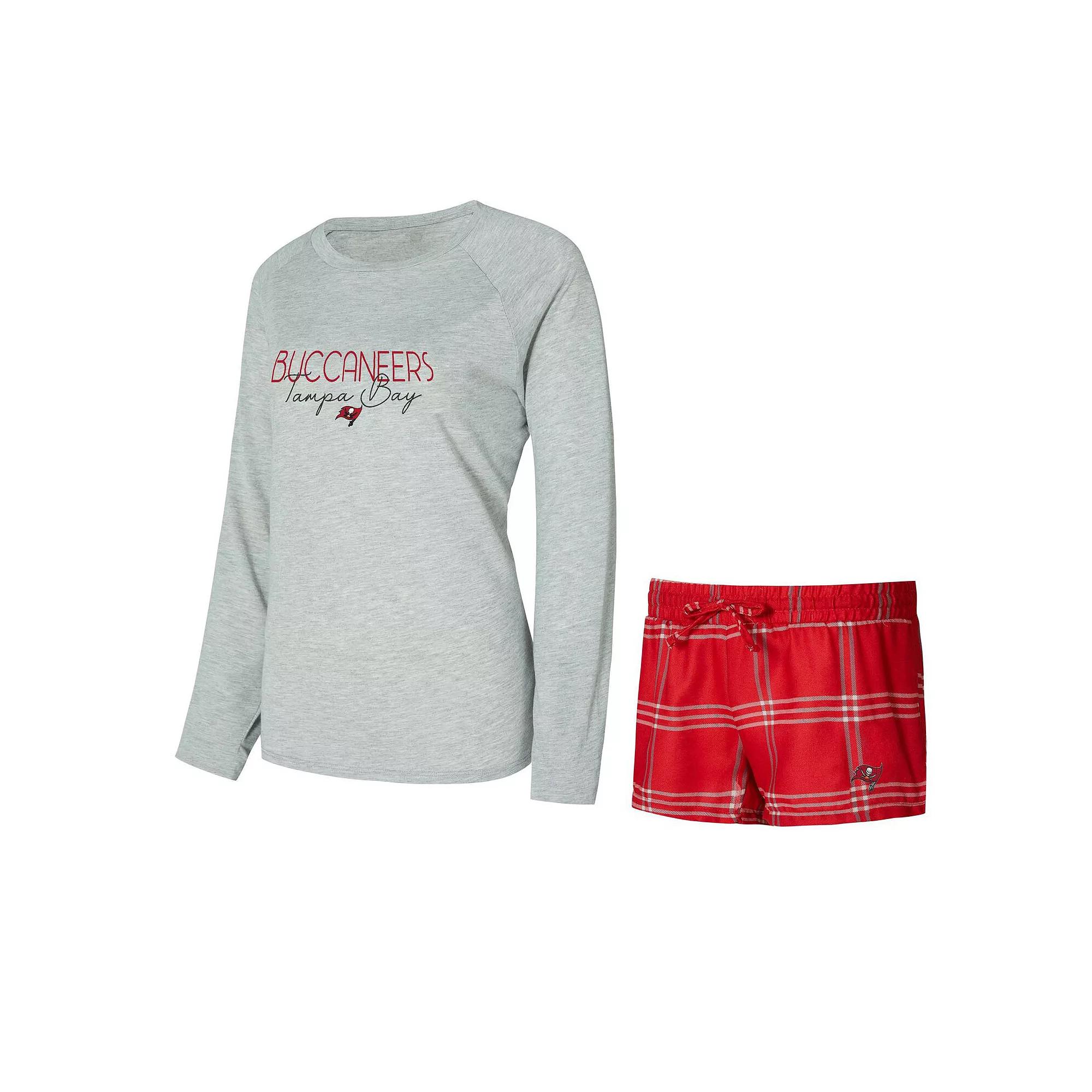 Women's Concepts Sport Red/Gray Tampa Bay Buccaneers Petition Raglan Long Sleeve T-Shirt and Shorts Set,  Product Image