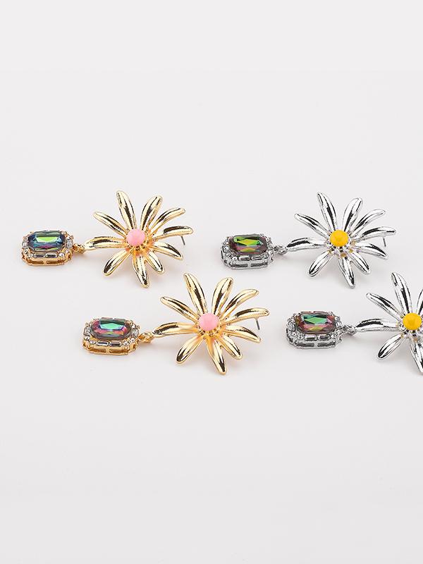 Geometric Rhine Stones Drop Earrings Product Image