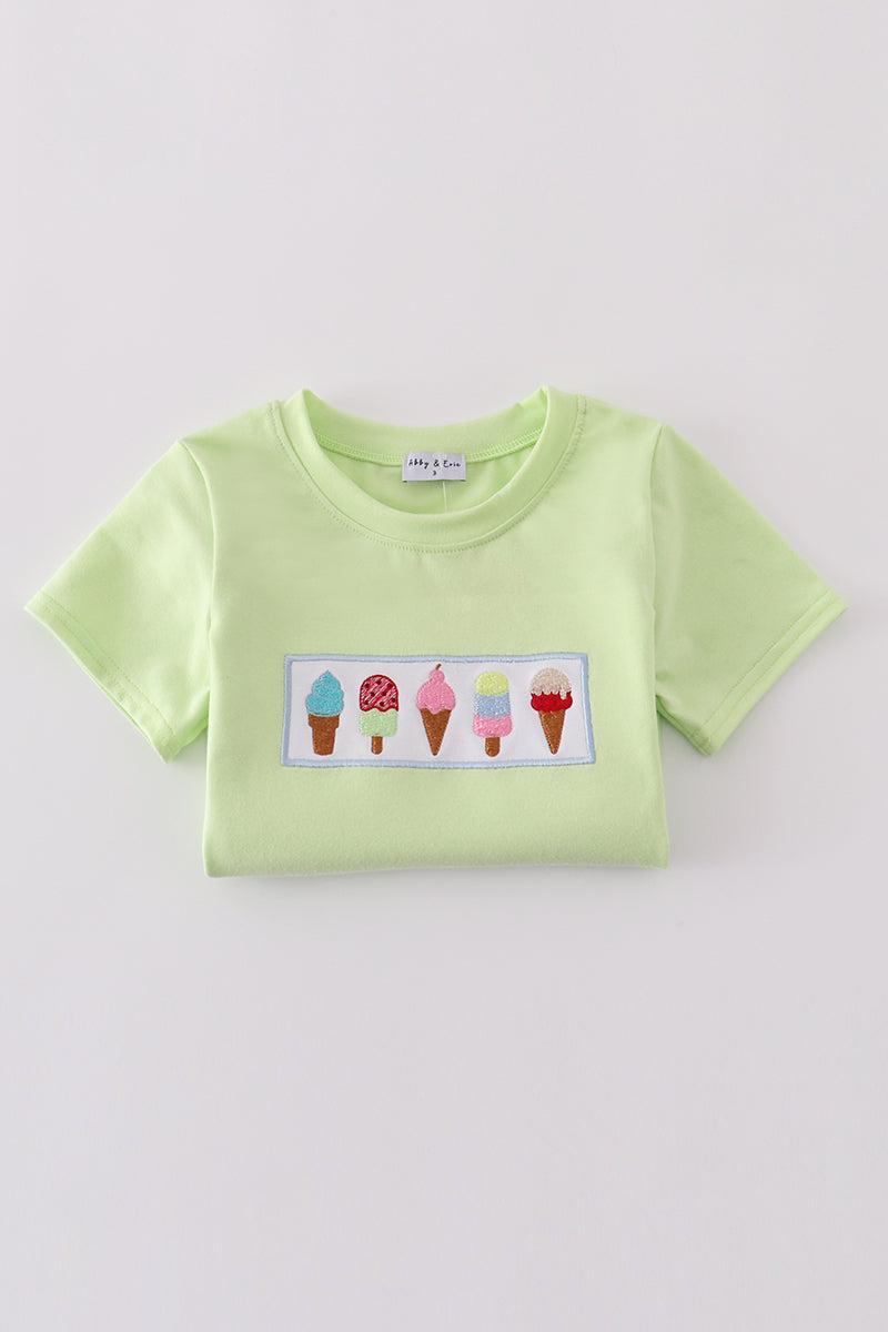 Green ice cream embroidery shorts set Product Image