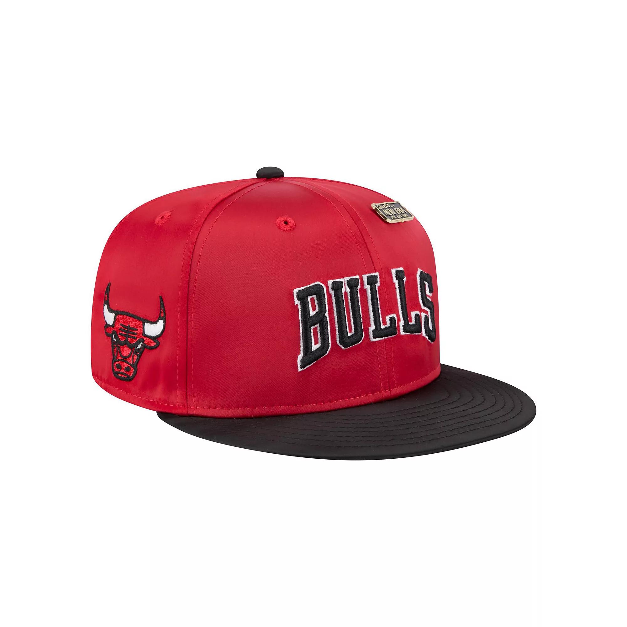 Men's New Era Red/Black Chicago Bulls Throwback Satin Vintage Pin Two-Tone 59FIFTY Fitted Hat,  Product Image