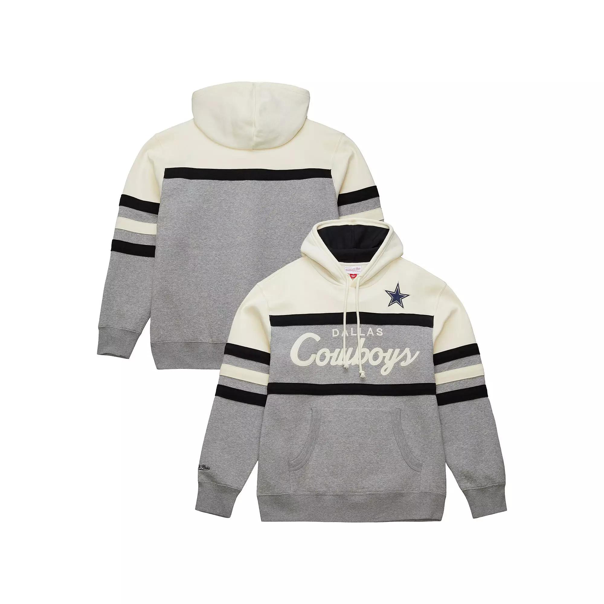 Men's Mitchell & Ness Cream/Gray Dallas Cowboys Head Coach Vintage Logo Pullover Hoodie, Size: Small, Beige Product Image