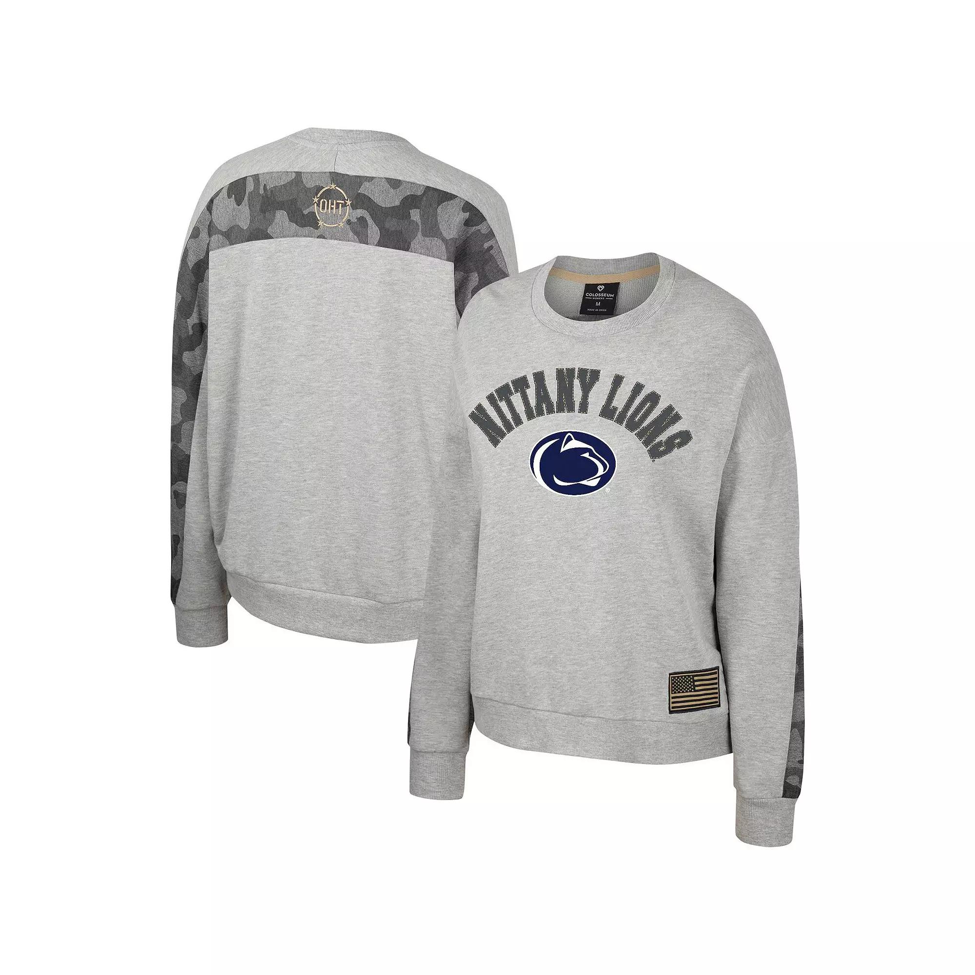 Women's Colosseum Heather Gray Penn State Nittany Lions OHT Military Appreciation Flag Rank Dolman Pullover Sweatshirt,  Product Image