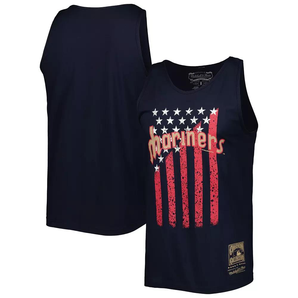 Men's Mitchell & Ness Navy Seattle Mariners Cooperstown Collection Stars and Stripes Tank Top,  Product Image