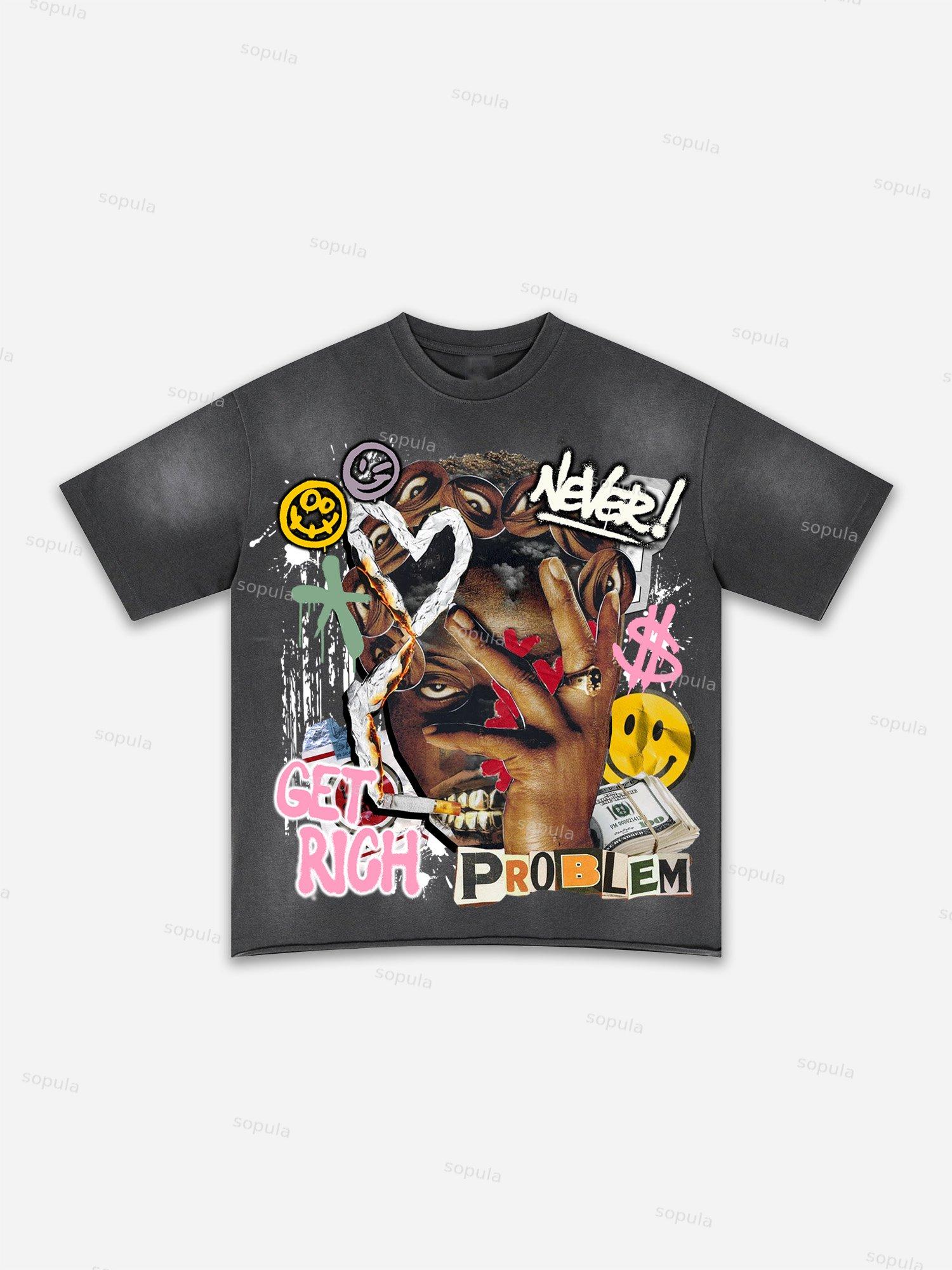 Street Goals Lip Braces Make Vintage Printed Graphic Washed T-shirt Product Image