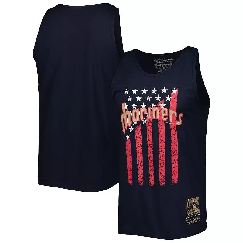 Men's Mitchell & Ness Navy Seattle Mariners Cooperstown Collection Stars and Stripes Tank Top,  Product Image