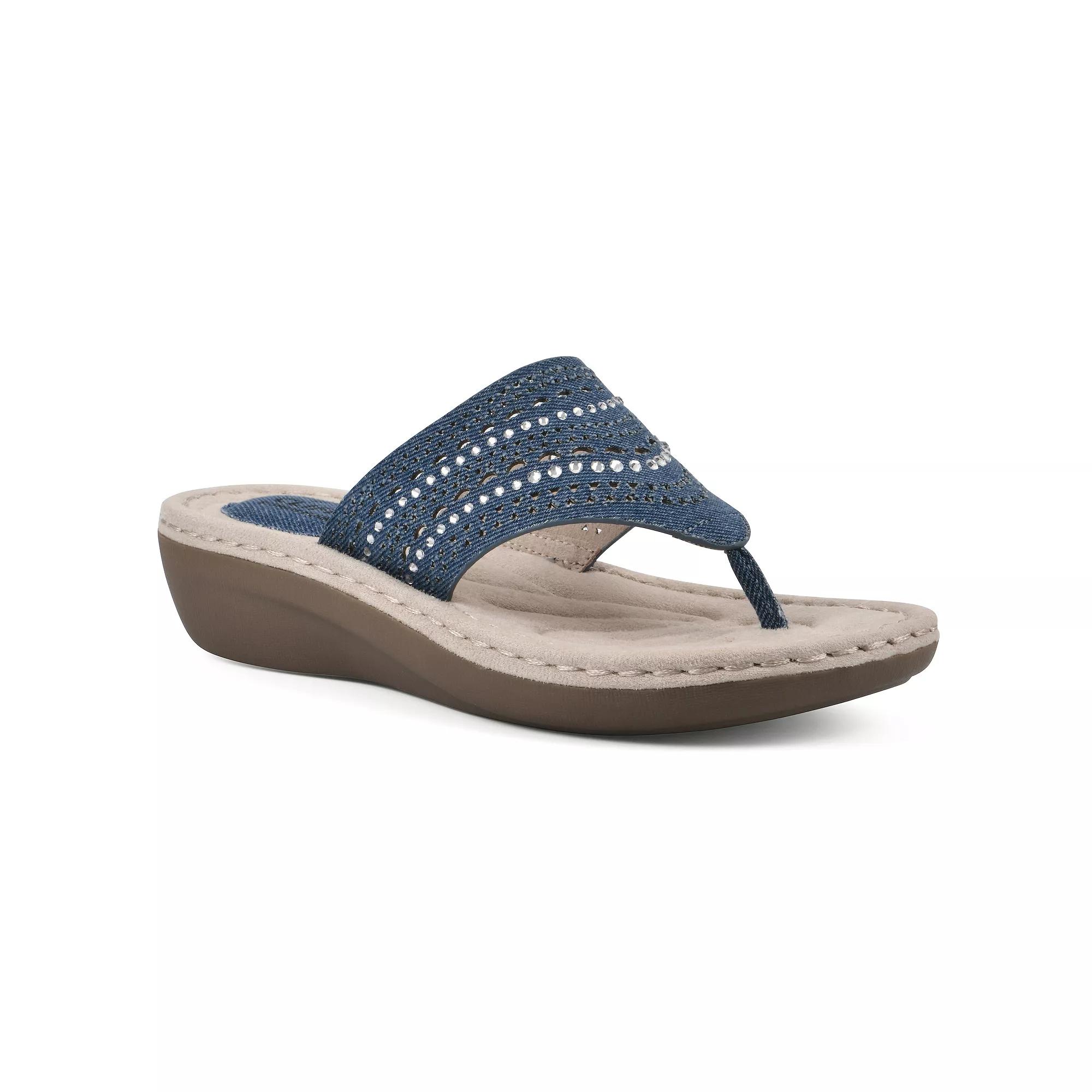 Cliffs by White Mountain Comate Women's Thong Sandals, Size: 9.5 Wide, Mid Blue Blue Fabric Product Image