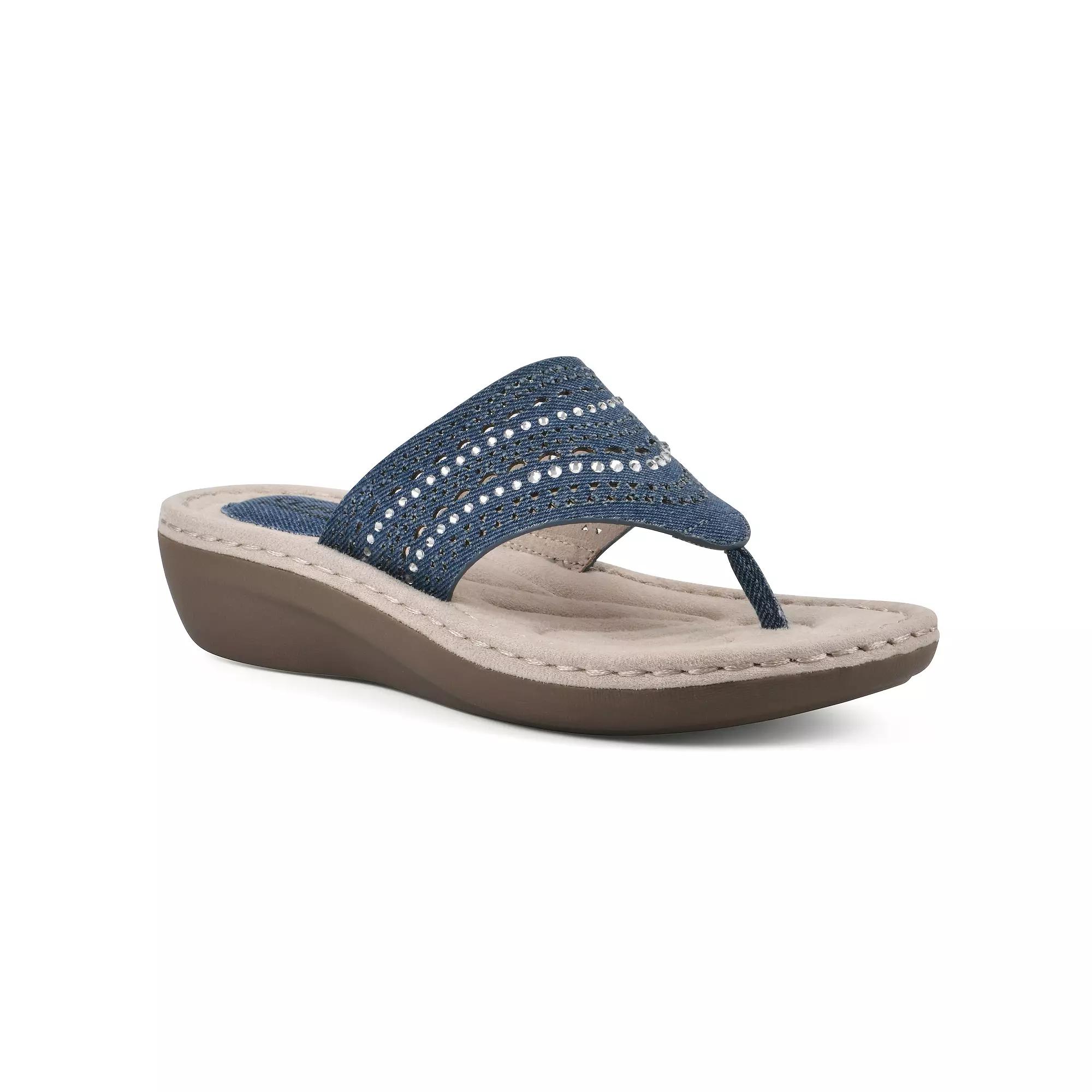 Cliffs by White Mountain Comate Women's Thong Sandals, Size: 9.5 Wide, Mid Blue Blue Fabric Product Image