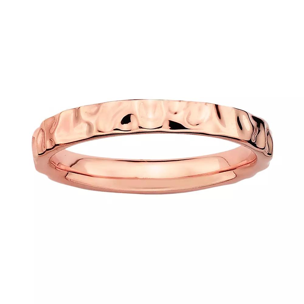 Stacks & Stones 18k Rose Gold Over Silver Hammered Stack Ring, Women's, Size: 5, Pink Product Image