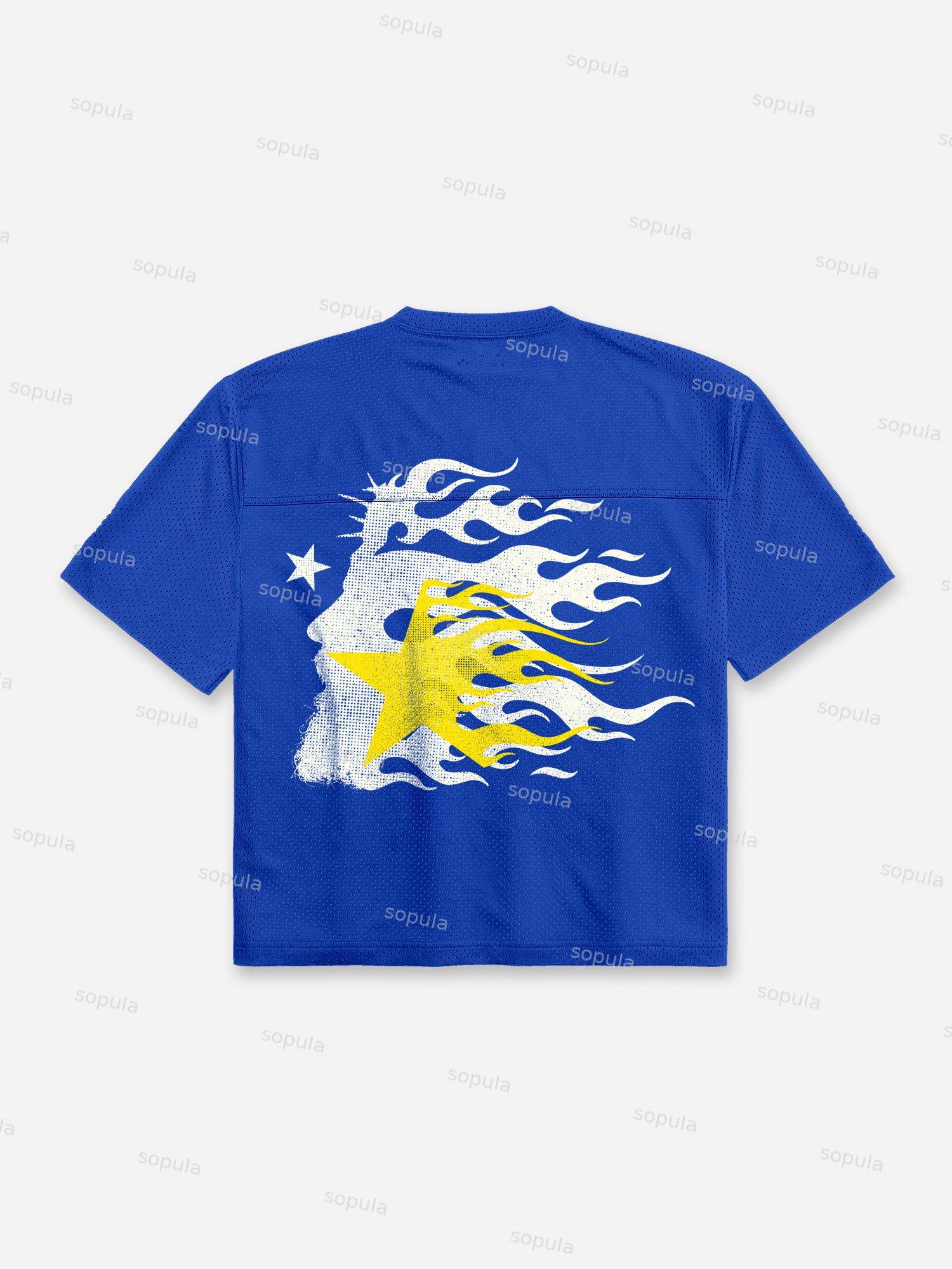 Flame Jesus Silhouette Blokecore Mesh Football Jersey T-shirt Product Image