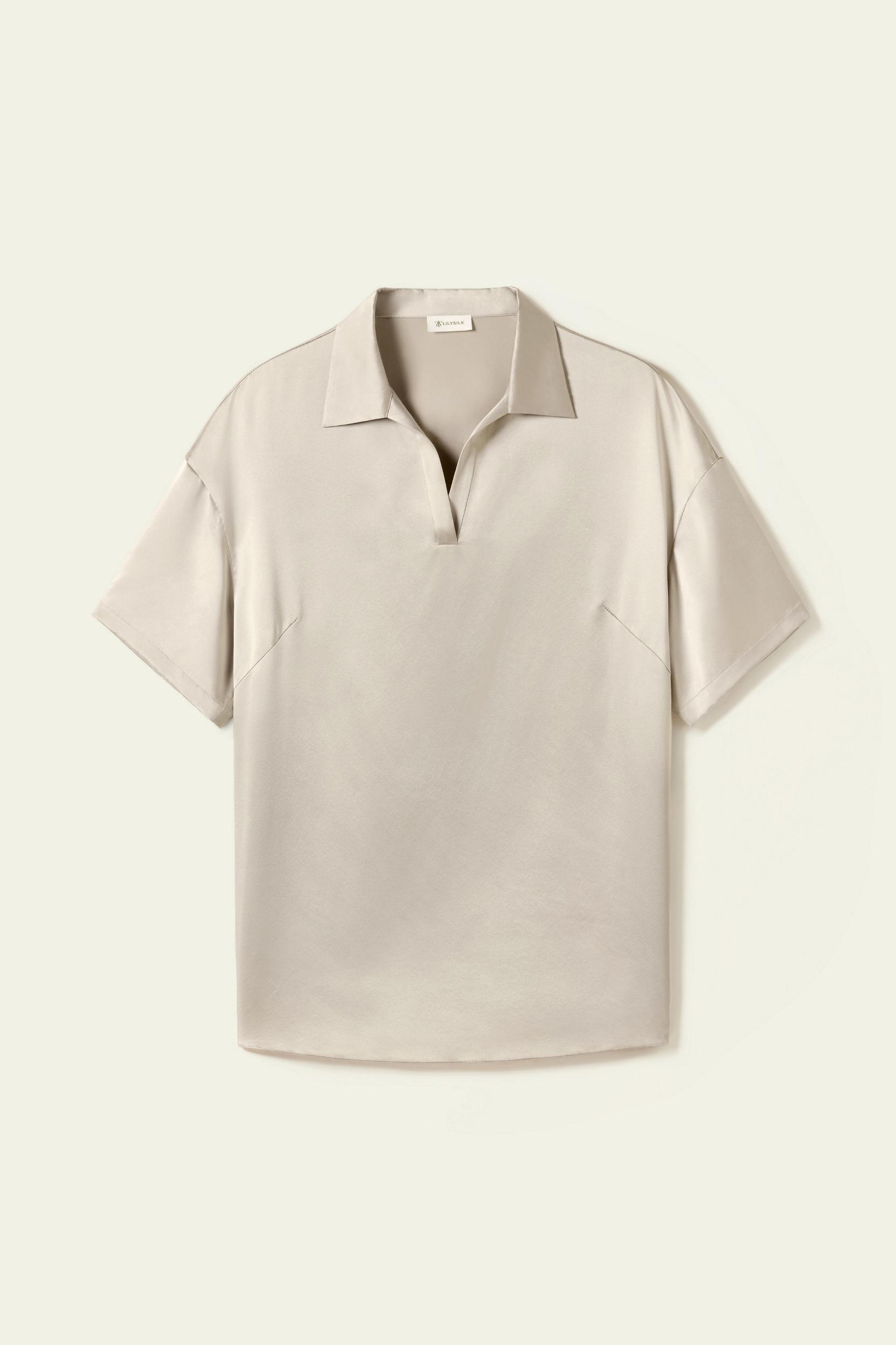 Washable Silk Charmeuse Polo Top Product Image