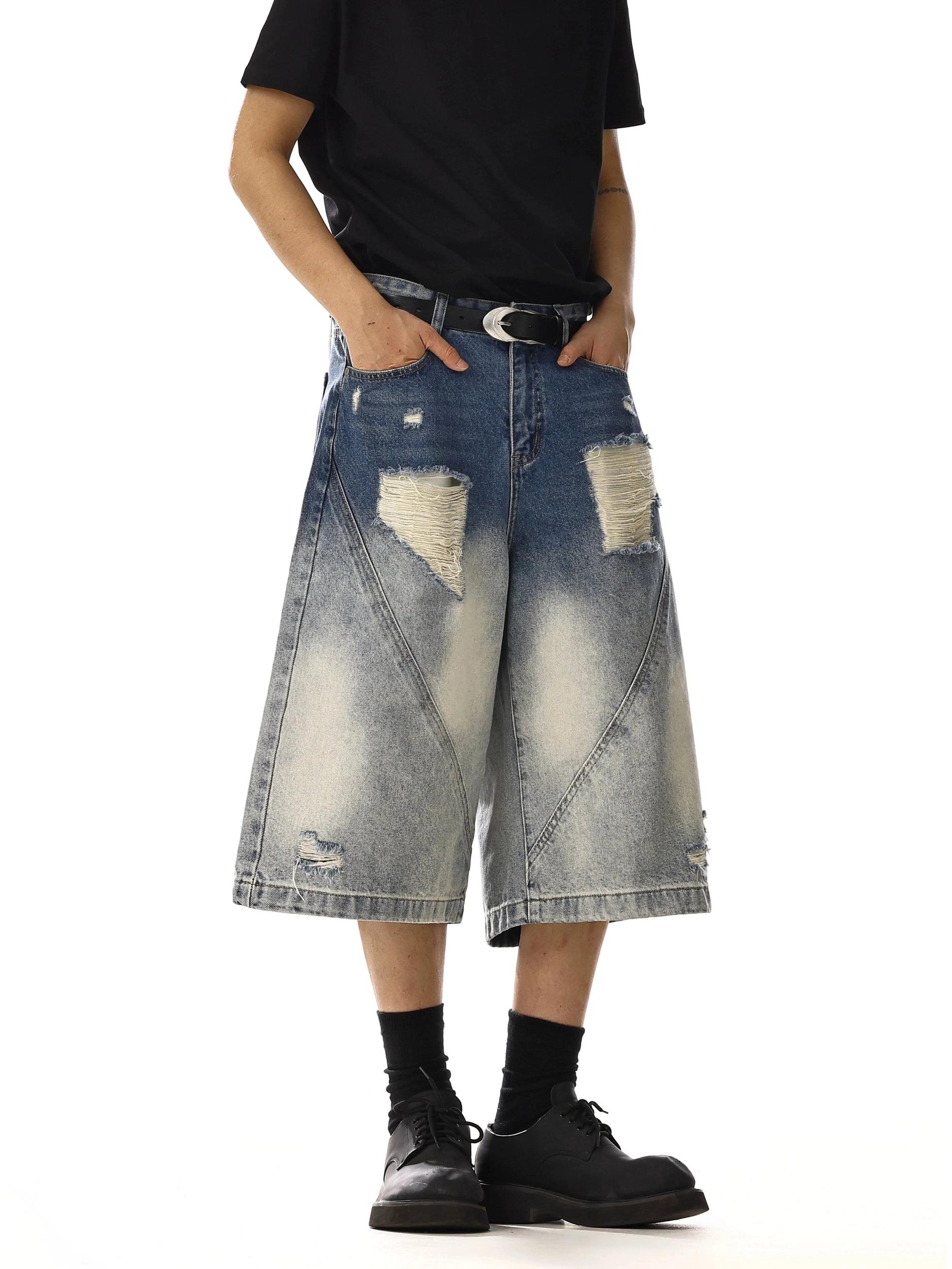 RT No. 18121 DISTRESSED GRADIENT DENIM SHORTS Product Image