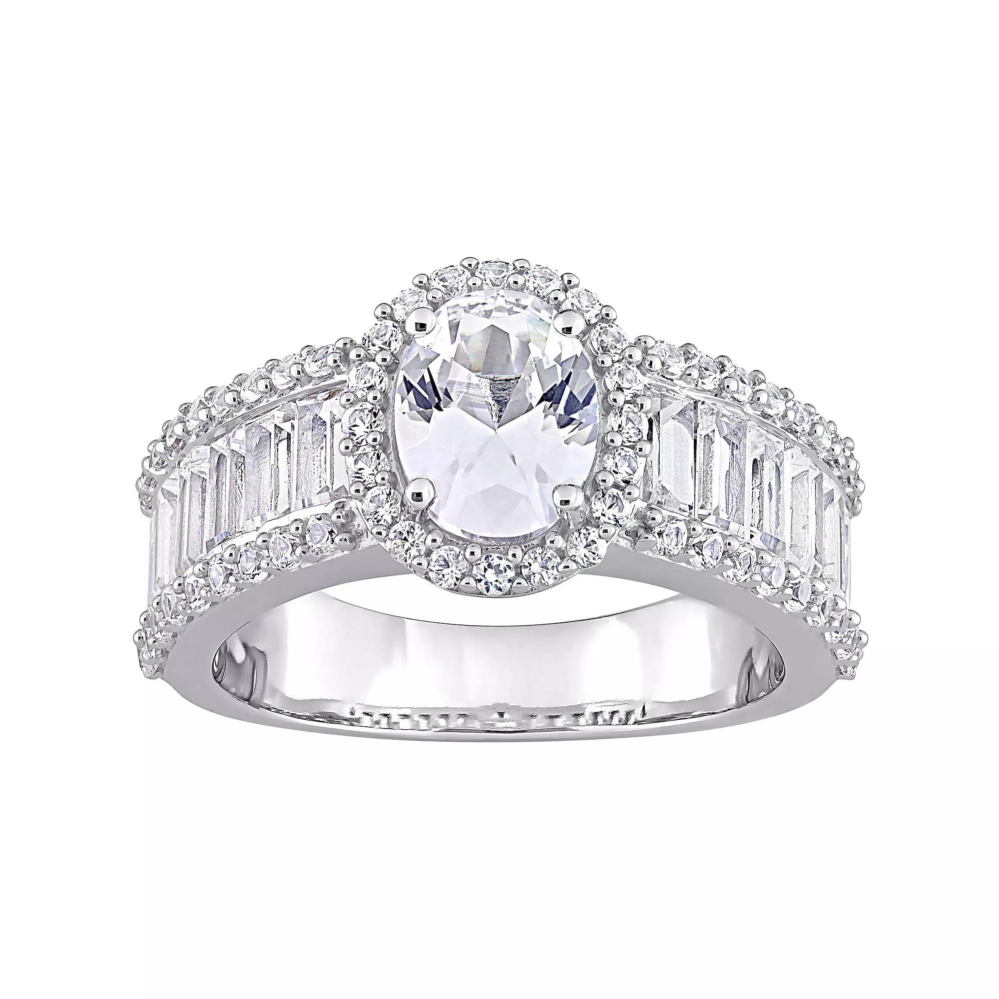 Stella Grace 10k White Gold Lab-Created White Sapphire Oval Engagement Ring, Women's, Size: 8 Product Image