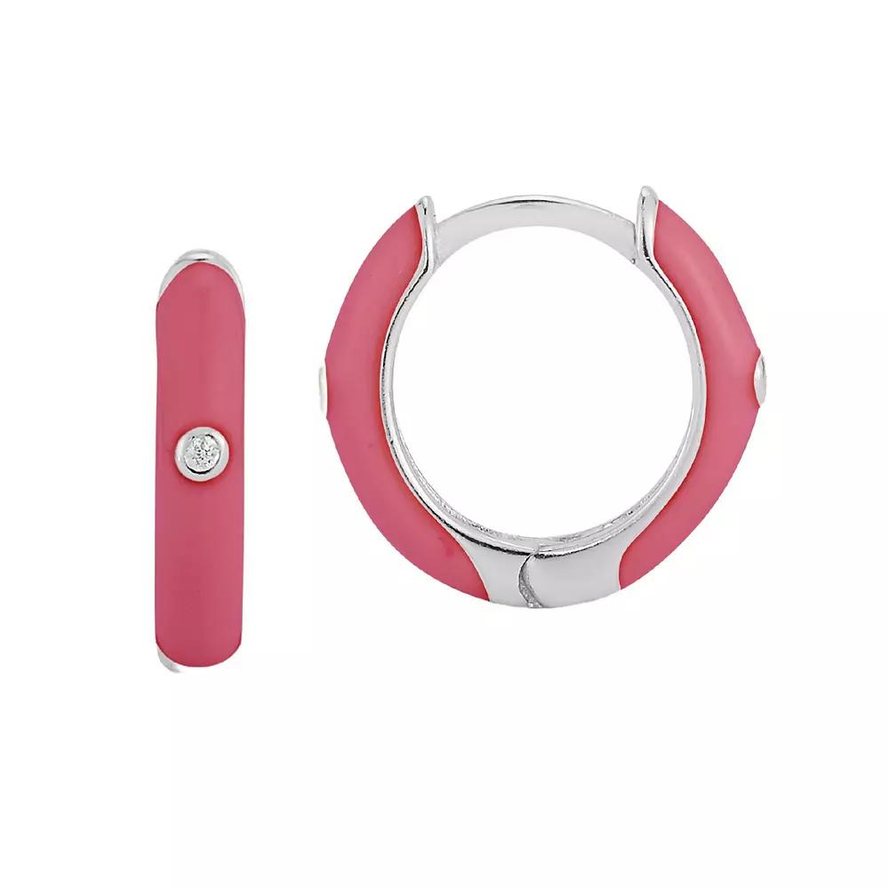 Sunkissed Sterling Cubic Zirconia & Enamel Huggie Earrings, Women's, Gold Tone Purple Product Image