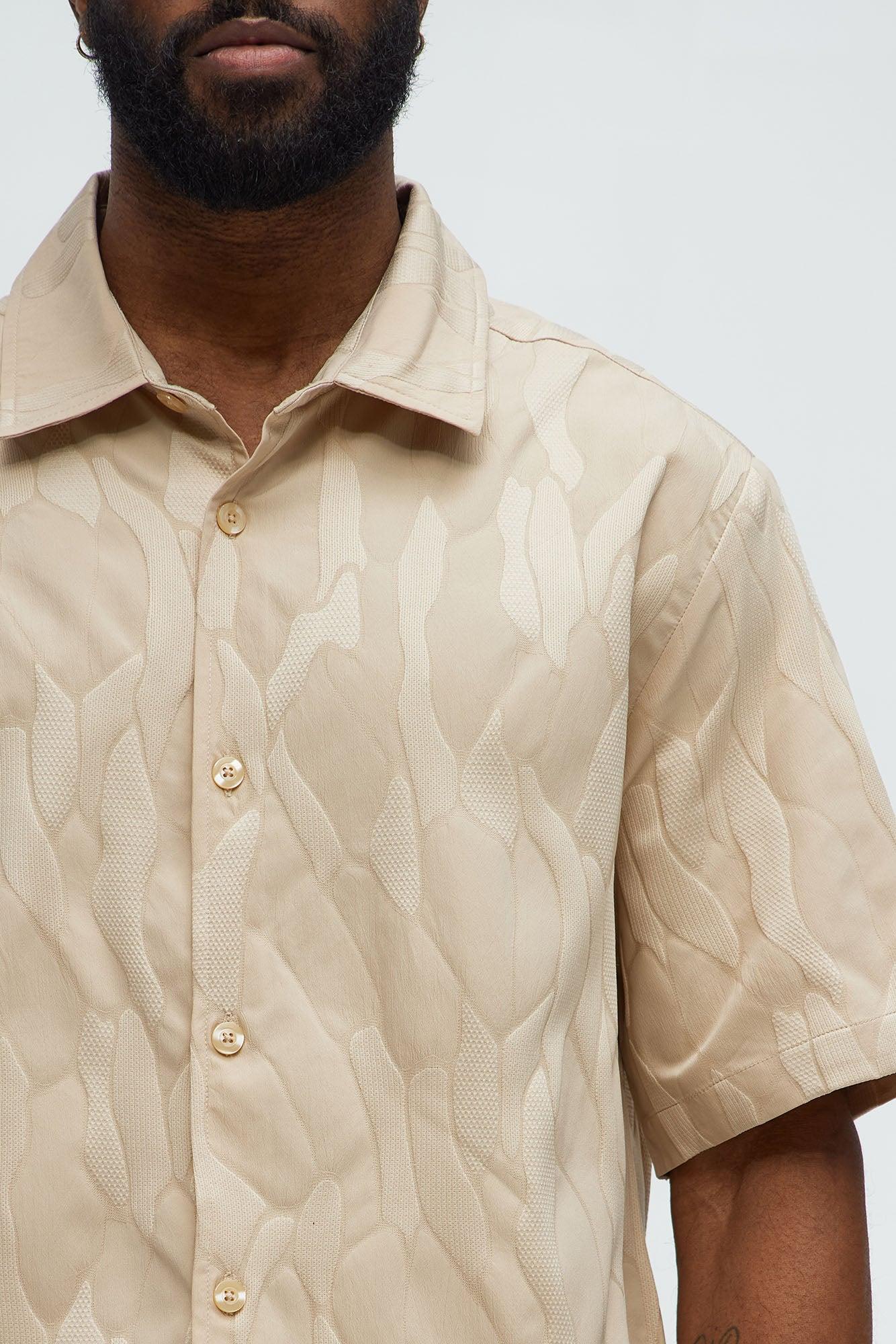 Paving Stone Jacquard Closed Collar Shirt - Tan Product Image