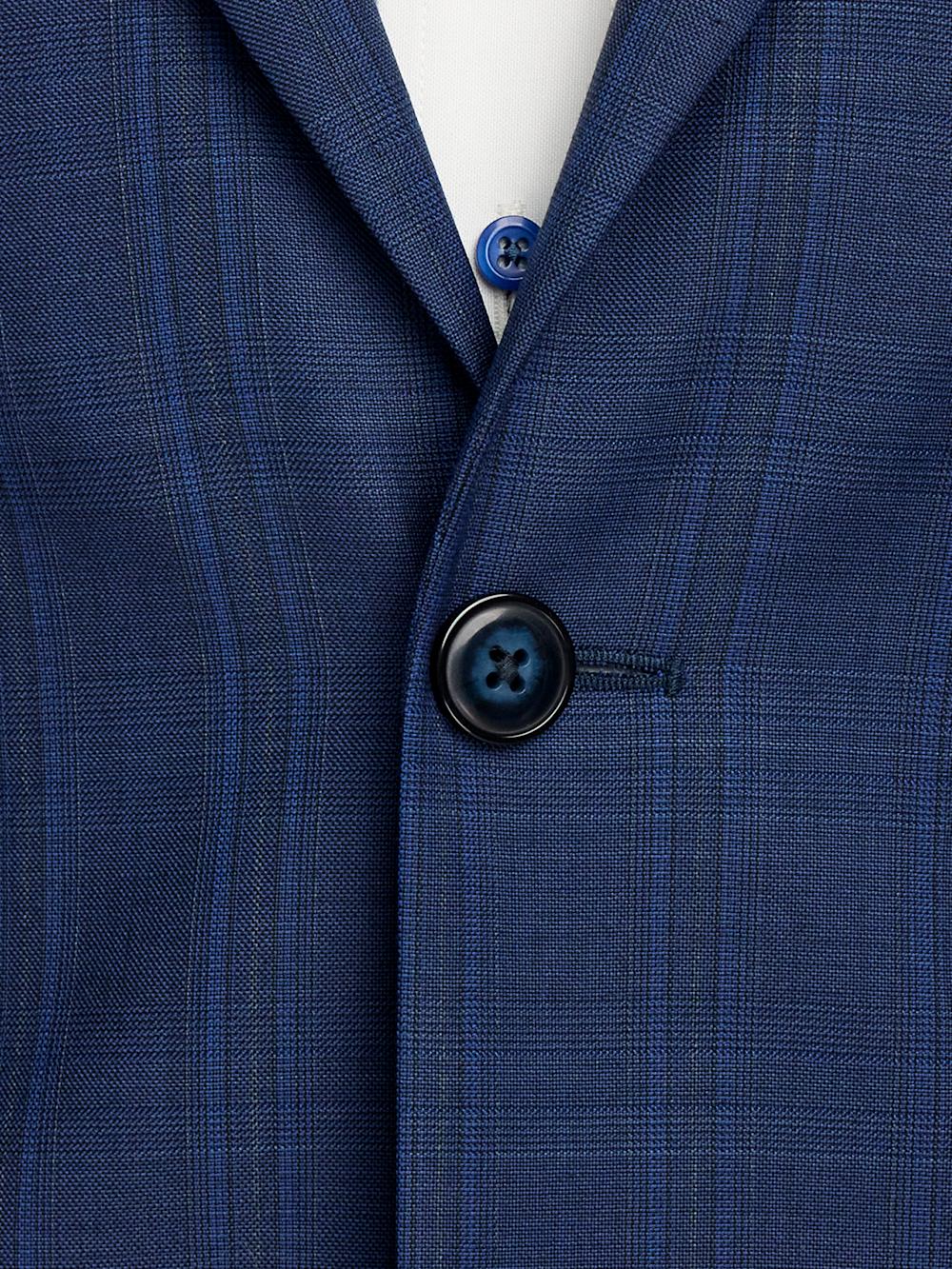 Wool Blend Plaid Single Breasted Notch Lapel Suit - Blue Product Image