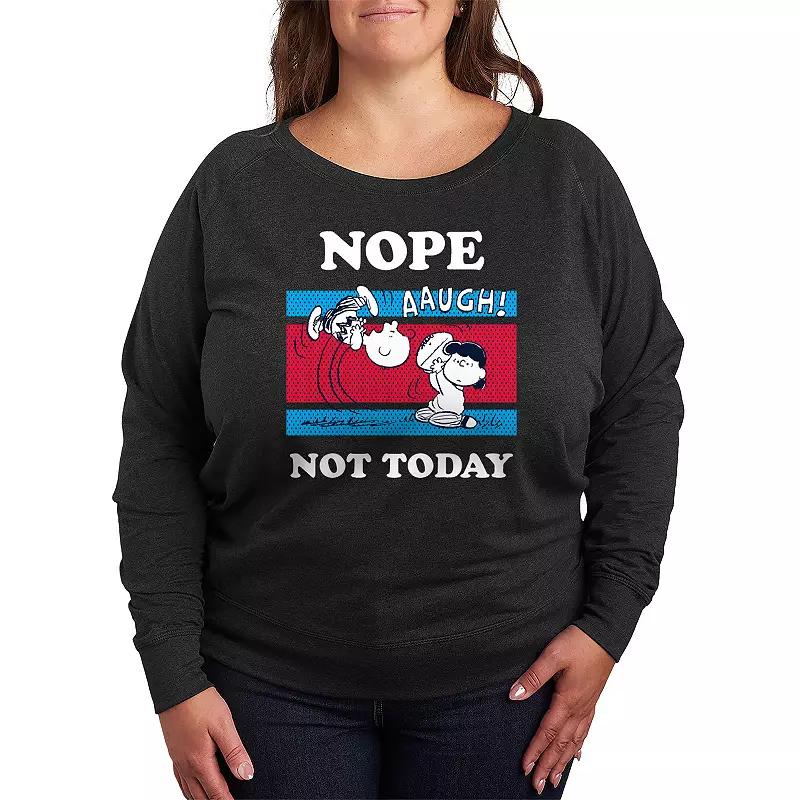 Plus Size Peanuts Charlie Brown & Lucy Nope Not Today French Terry Long Sleeve Tee, Womens Heather Grey Product Image