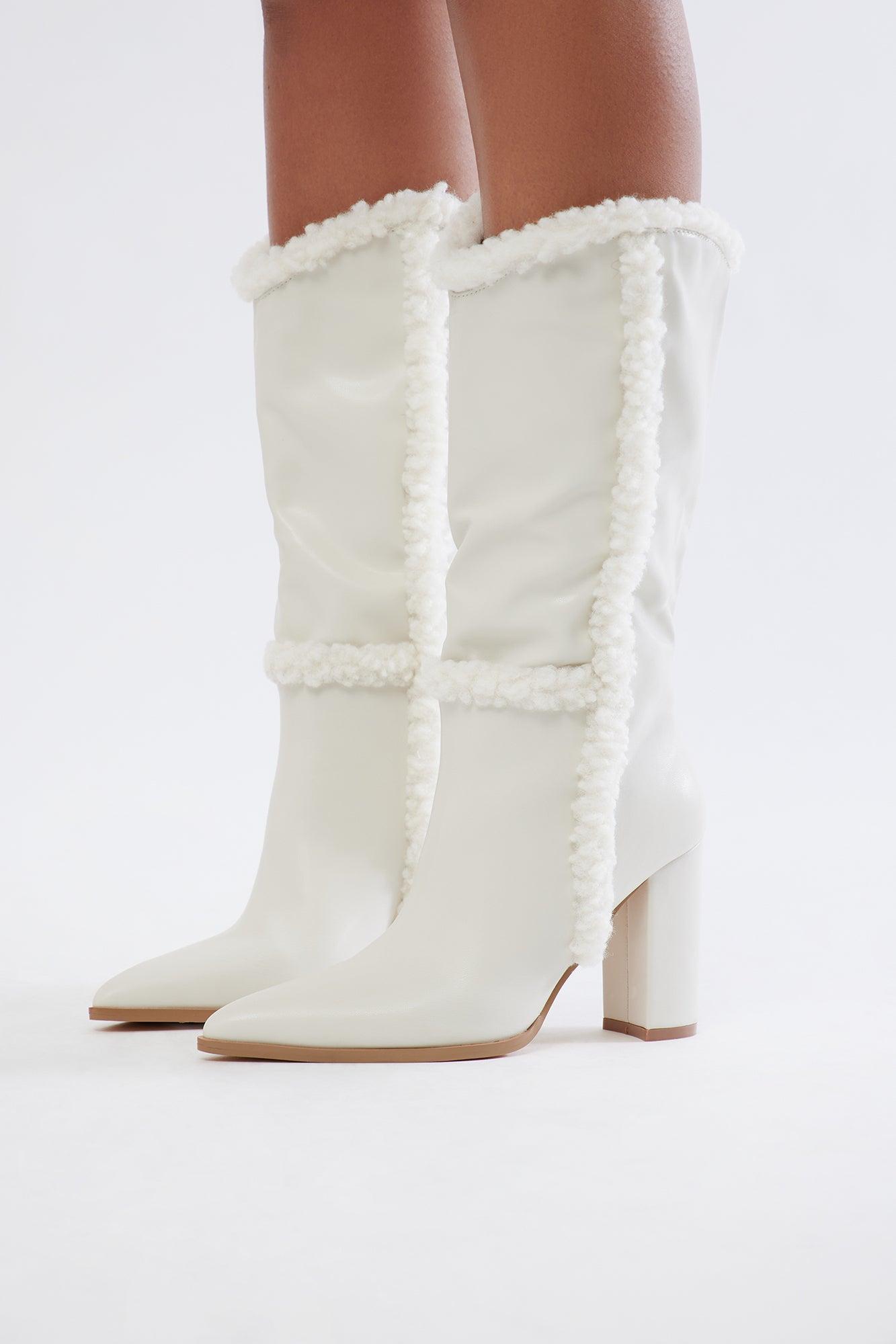 Saint Faux Fur Knee High Boots - Cream Product Image