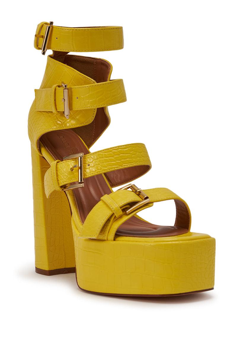 AZALEA WANG KAELIN YELLOW CROC PU PLATFORM CHUNKY SANDAL Product Image