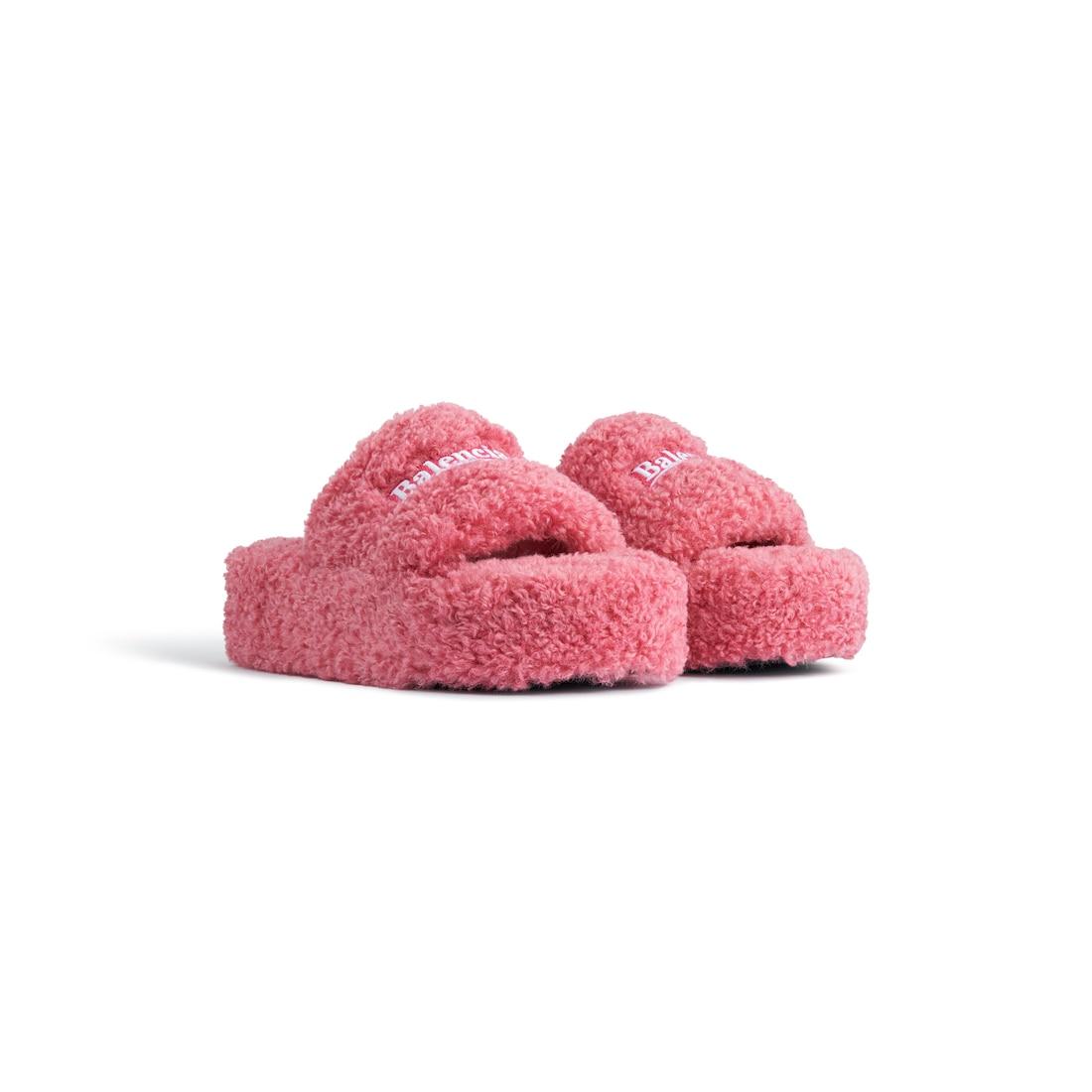 Women's Furry Platform Sandal in Pink Product Image
