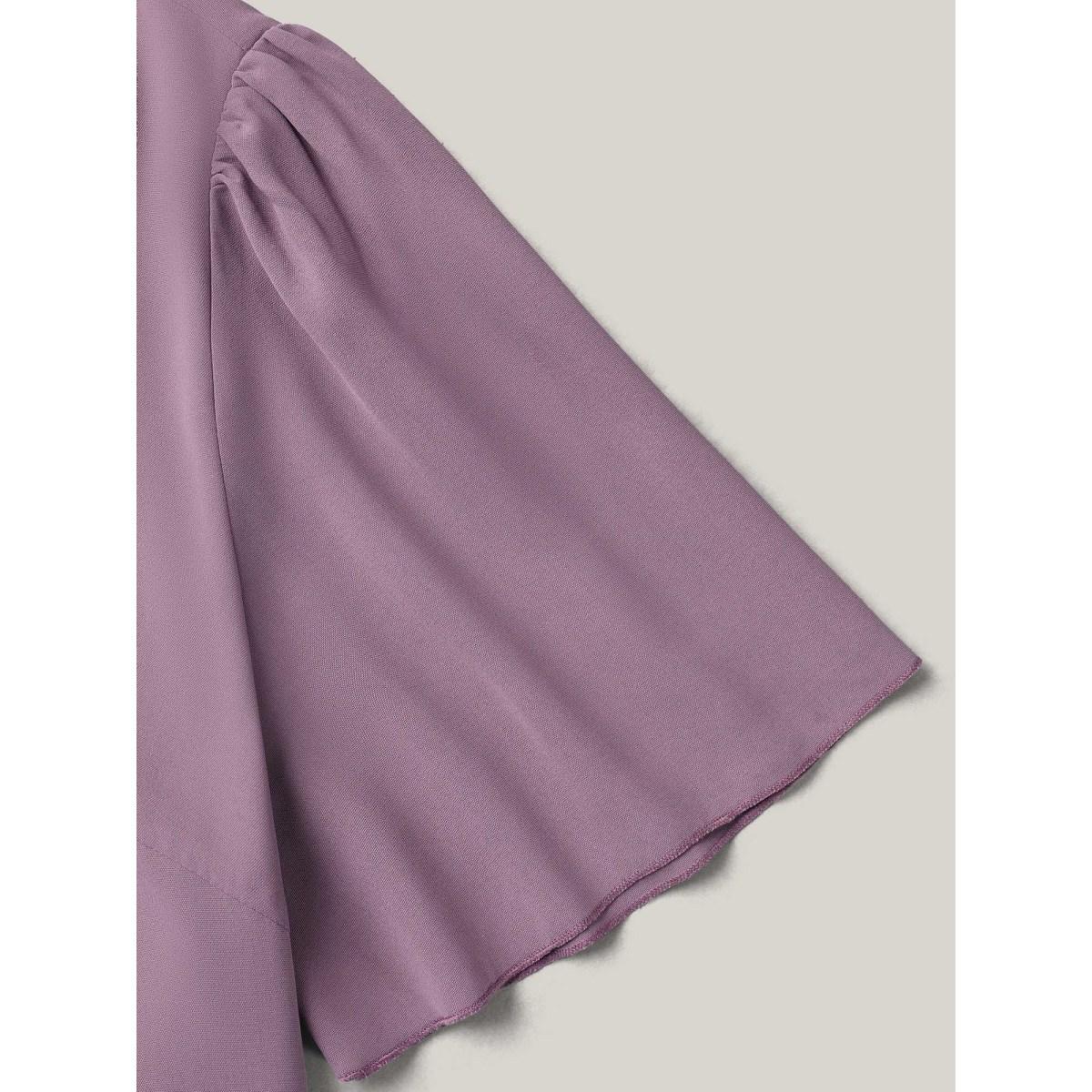 Plus Size Mauve Pleated-Front Flutter Sleeve Shirt Women At the Office Short sleeve V-neck Work Blouses BloomChic 30/6X Product Image