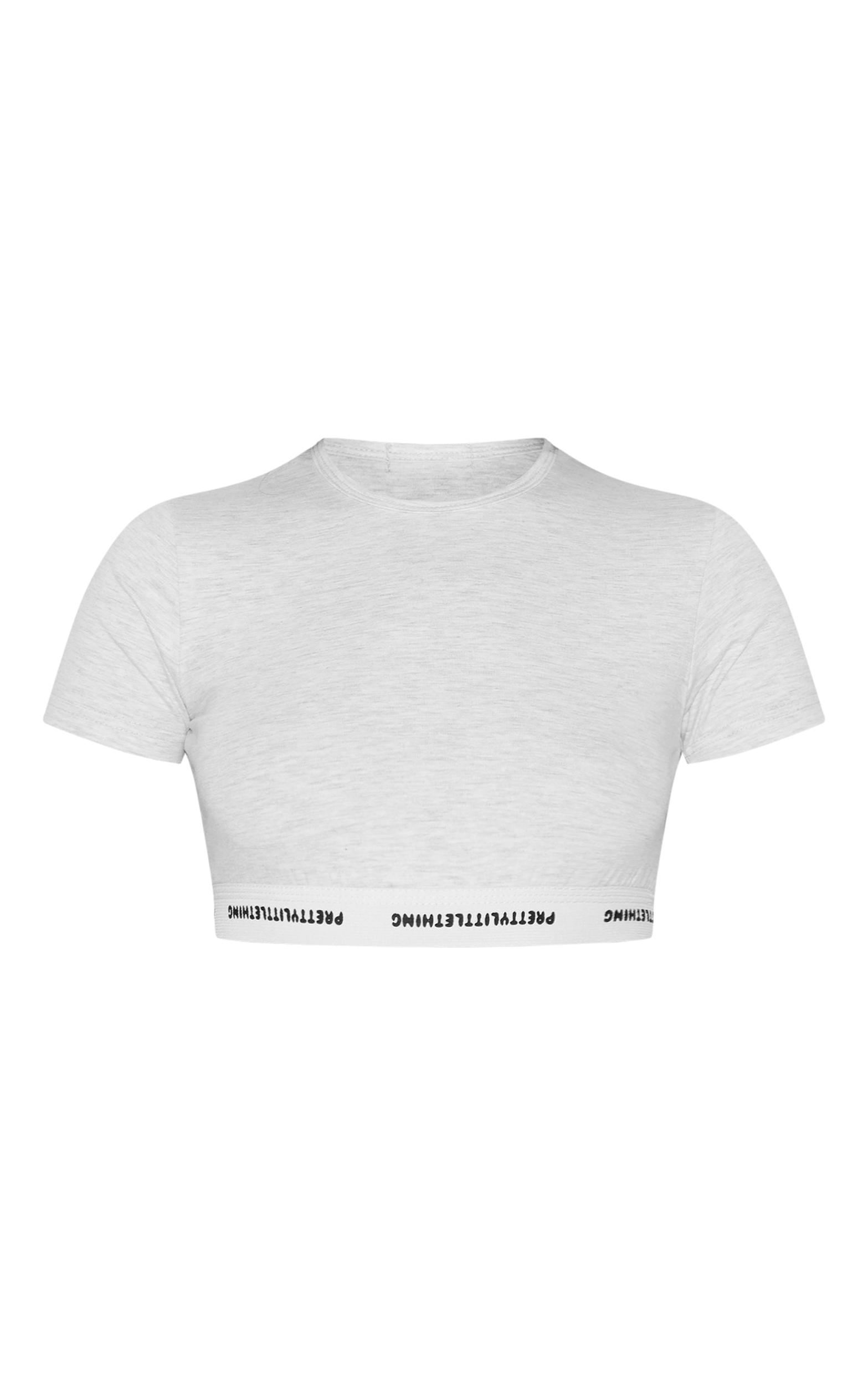 PRETTYLITTLETHING Grey Marl Tape Short Sleeve PJ Top Product Image