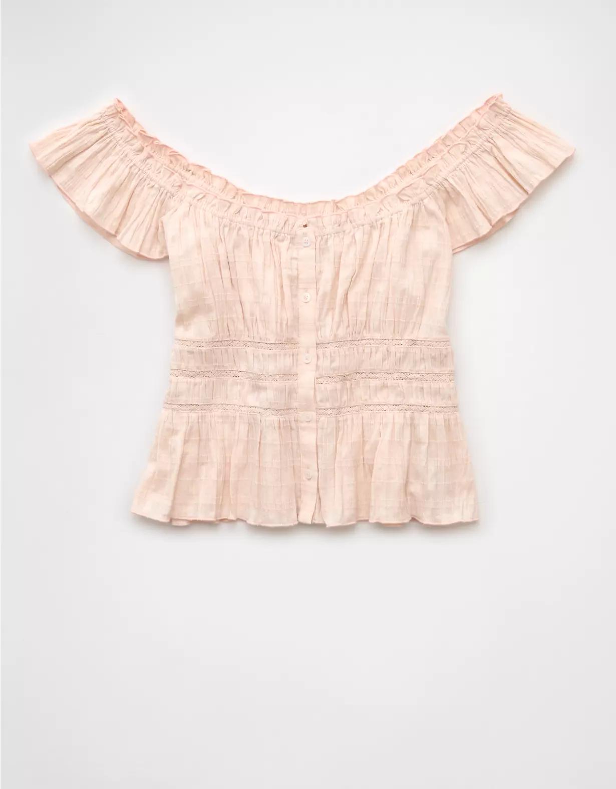 AE Ruched Flutter Sleeve Blouse Product Image