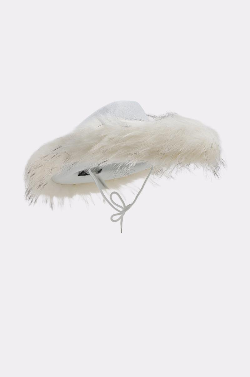 LETS RIDE FAUX FUR TRIM COWBOY HAT Product Image