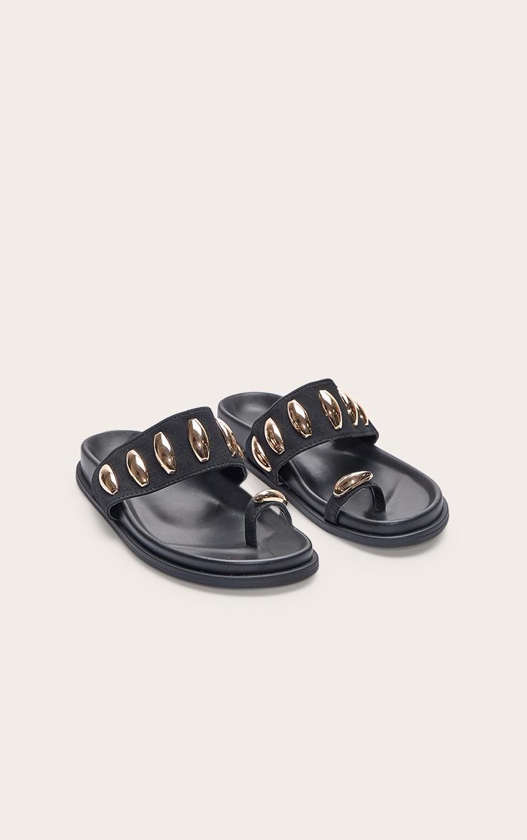 Black Toe Ring Gold Hardware Footbed Sandal Product Image