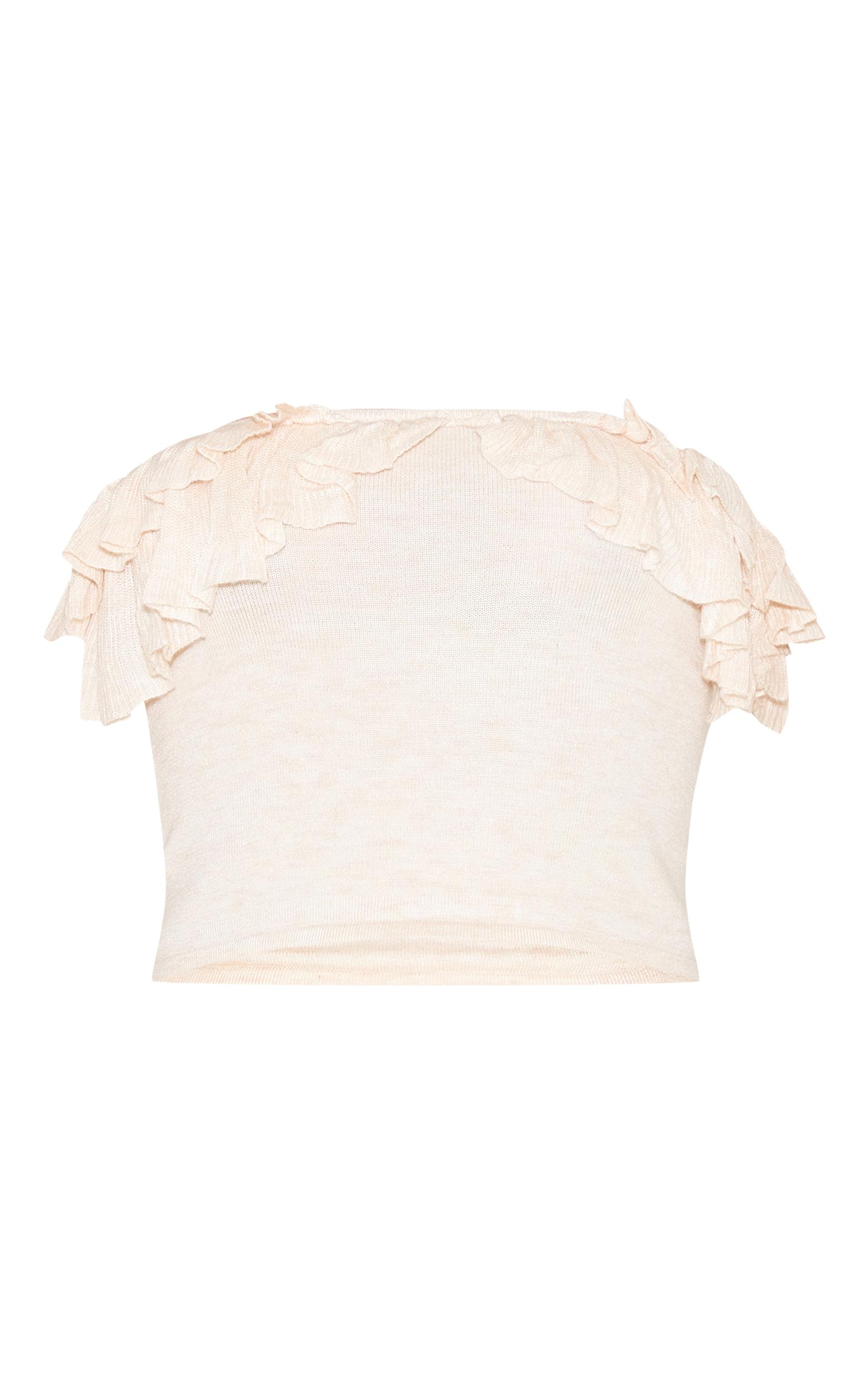 Oatmeal Fine Knit Bandeau Frill Top Product Image