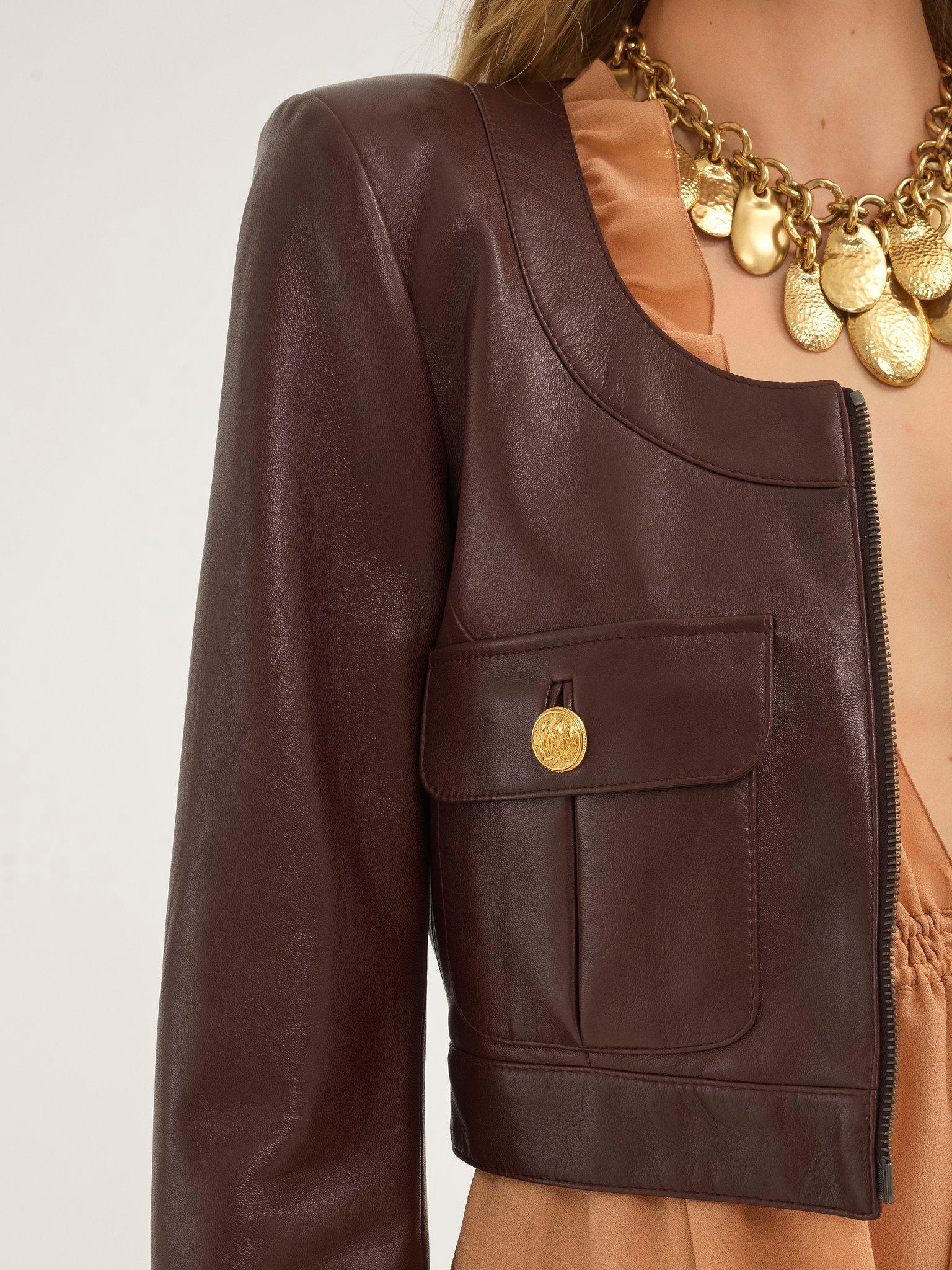 Cropped chasseur jacket in leather Product Image