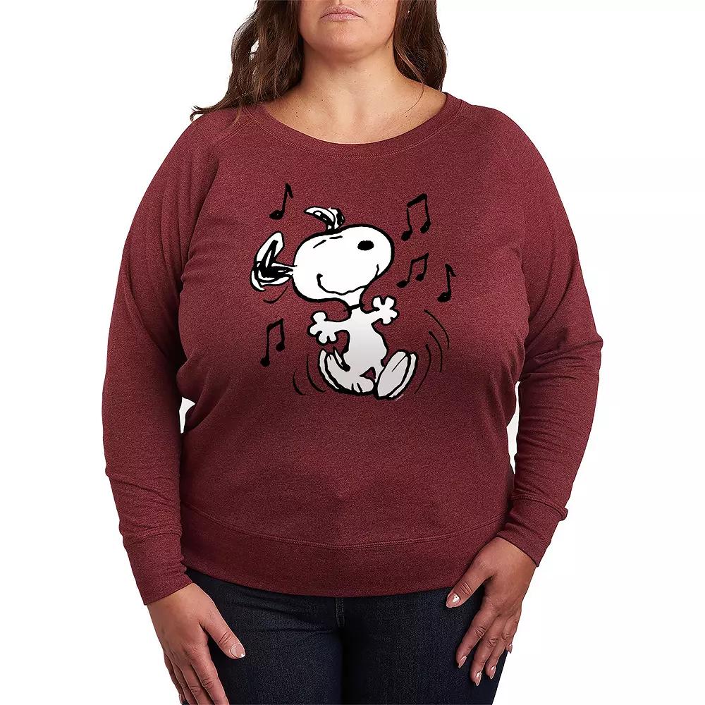Plus Size Peanuts Snoopy Dancing French Terry Long Sleeve Tee, Womens Grey Dark Red Product Image