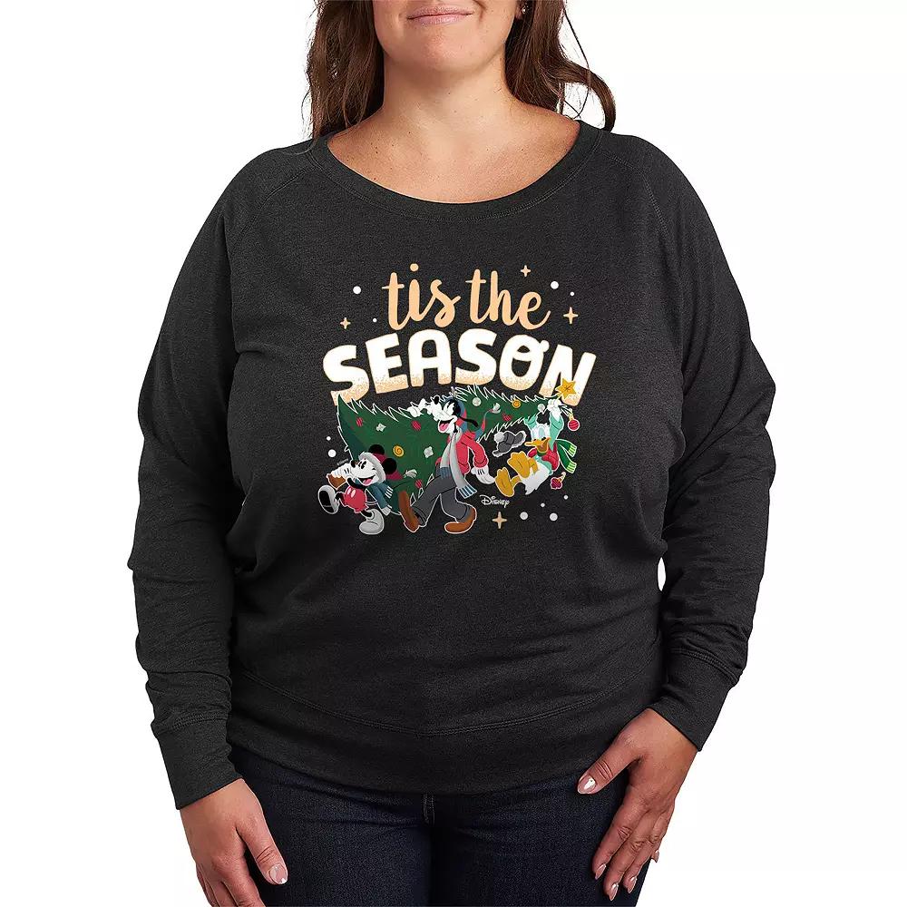 Disney's Mickey Mouse & Friends Plus Size Tis The Season French Terry Long Sleeve Tee, Women's, Size: 1XL, Grey Heather Product Image
