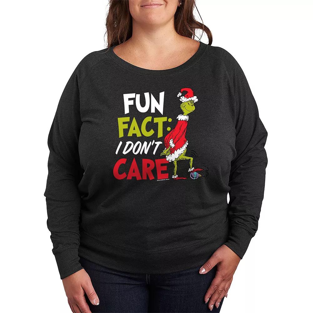 Plus Size Dr. Seuss The Grinch I Don't Care French Terry Long Sleeve Tee, Women's, Size: 3XL, Heather Grey Product Image