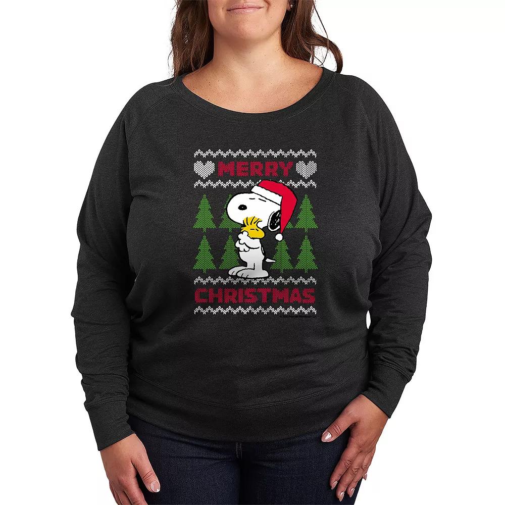 Plus Size Peanuts Snoopy Sweater French Terry Long Sleeve Tee, Women's, Size: 3XL, Heather Grey Product Image