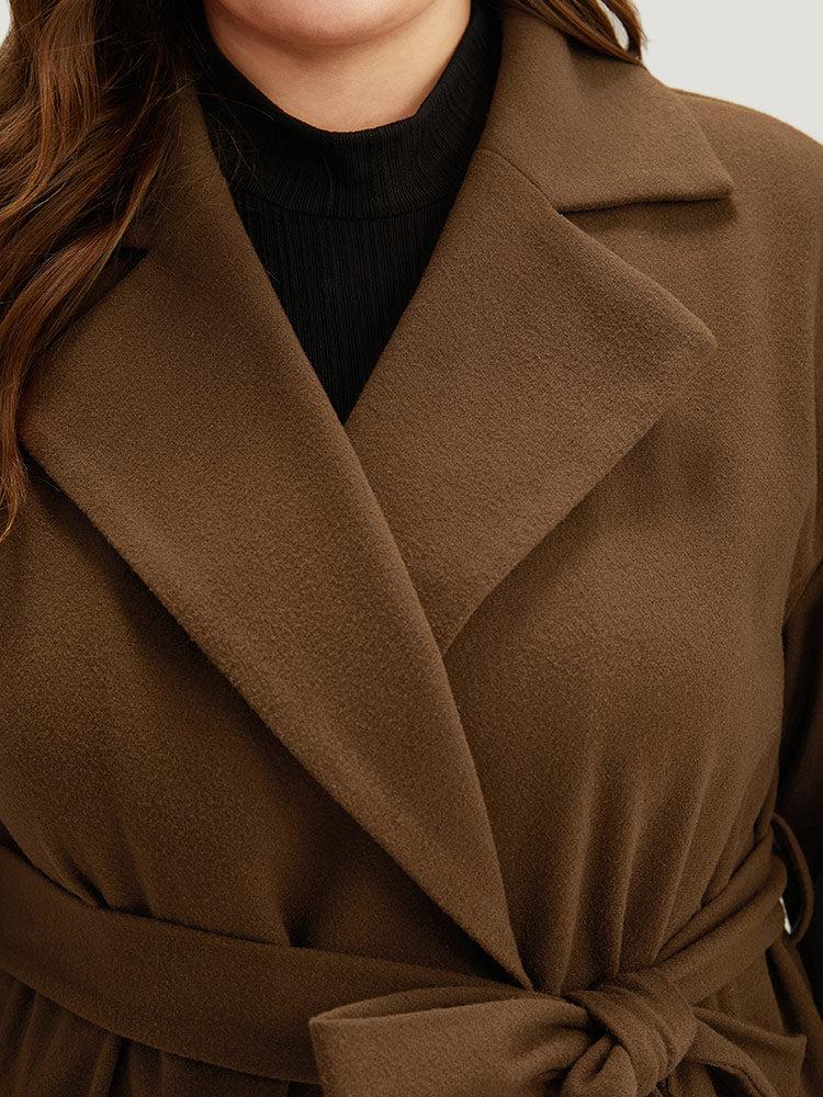 Plain Lapel Collar Pocket Belted Coat Female Product Image