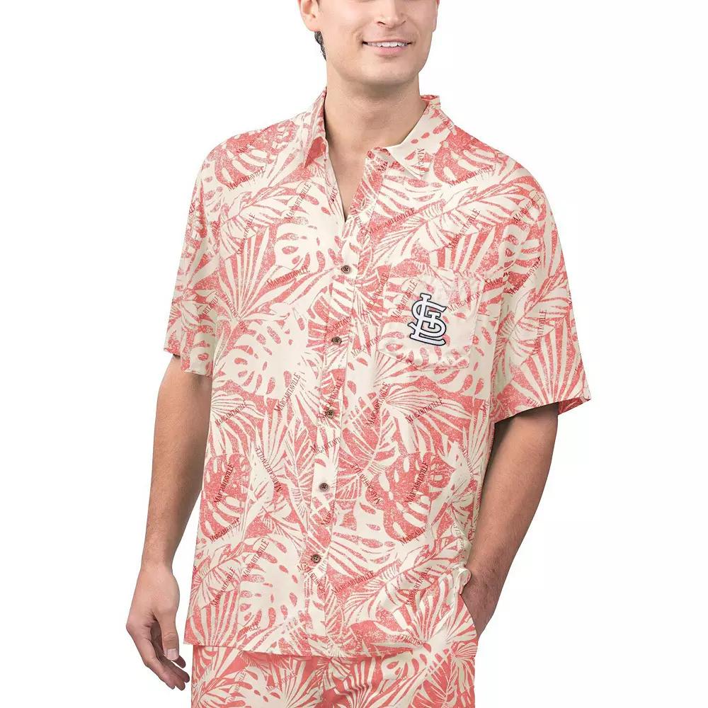 Men's Margaritaville Red St. Louis Cardinals Monstera Print Party Button-Up Shirt, Size: Medium Product Image