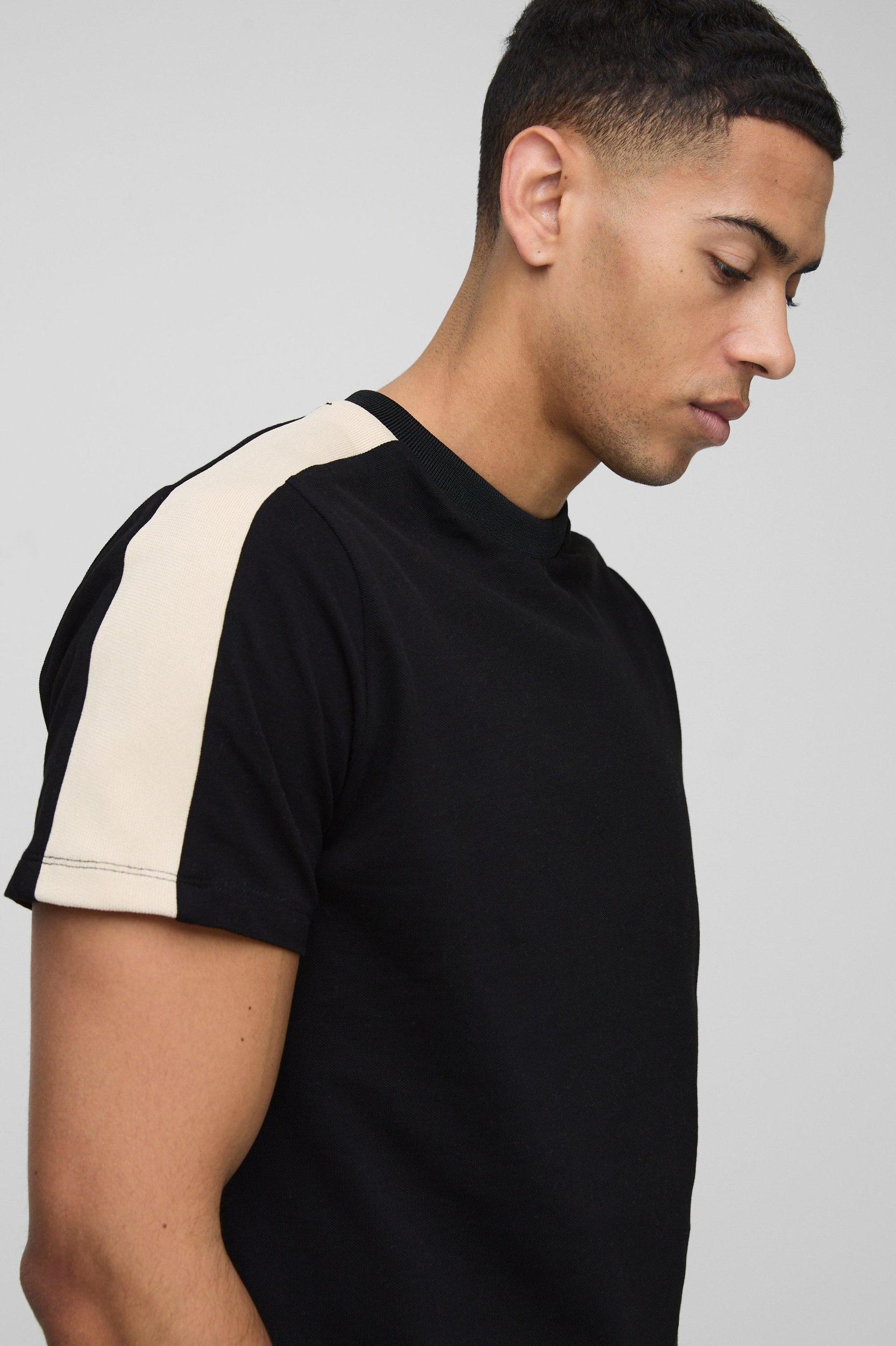 Slim Colour Block Pique T-Shirt | boohooMAN USA Product Image