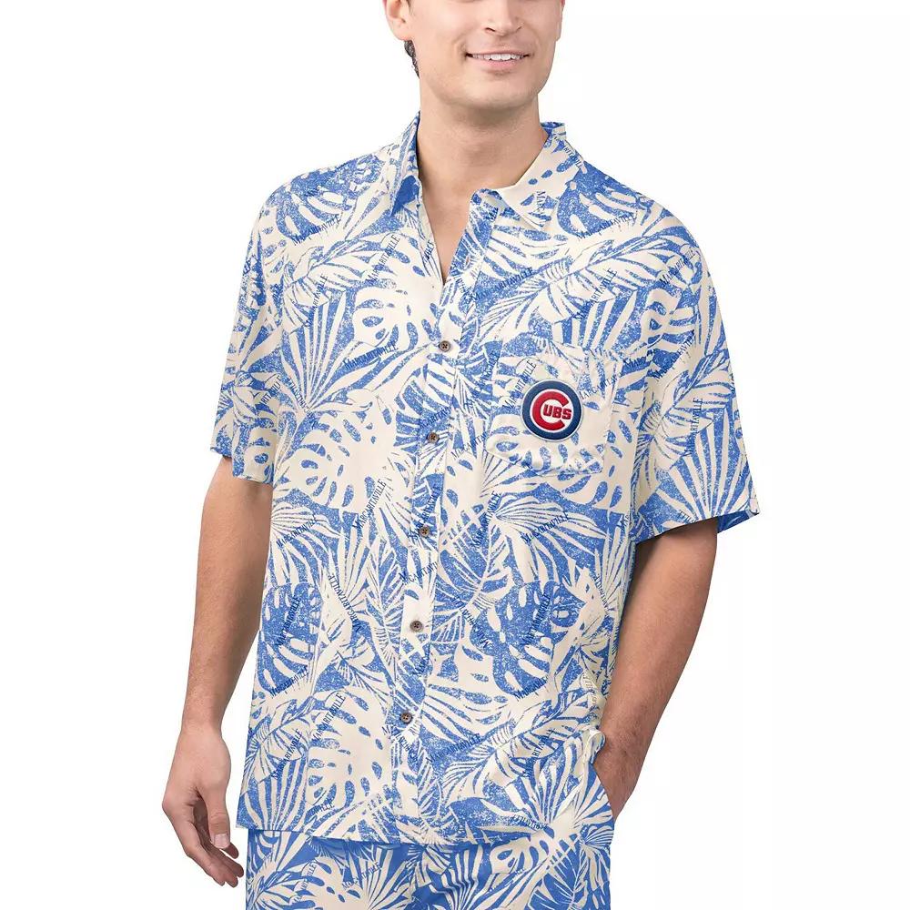 Men's Margaritaville Royal Chicago Cubs Monstera Print Party Button-Up Shirt, Size: XXL, Blue Product Image