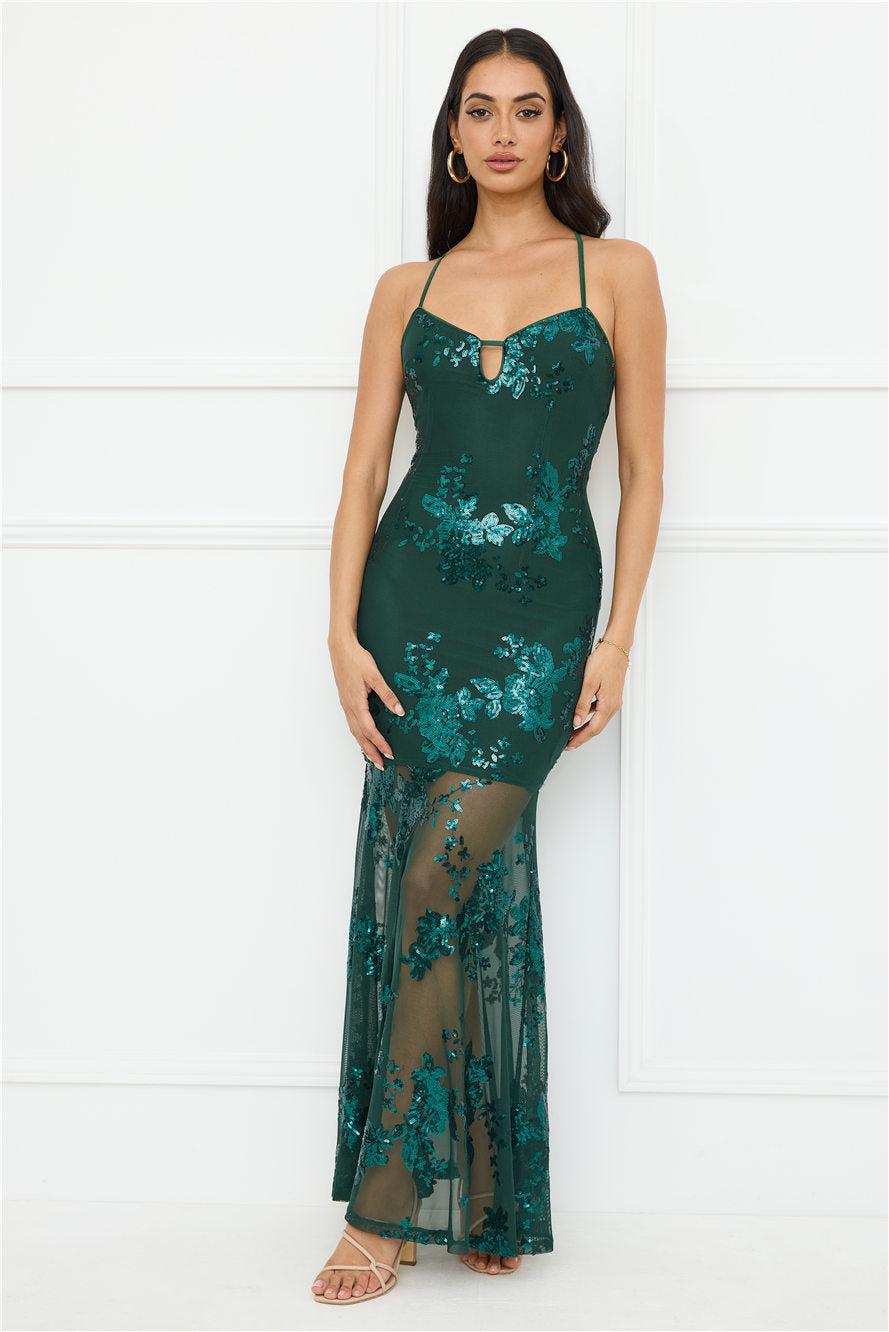 Emerald Serendipity Sequin Maxi Dress Green Product Image