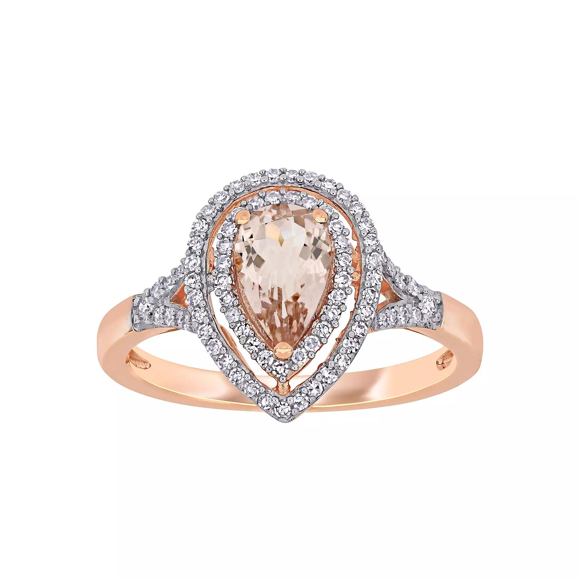 Stella Grace 14k Rose Gold Morganite & 1/4 Carat T.W. Diamond Double Halo Ring, Womens Product Image