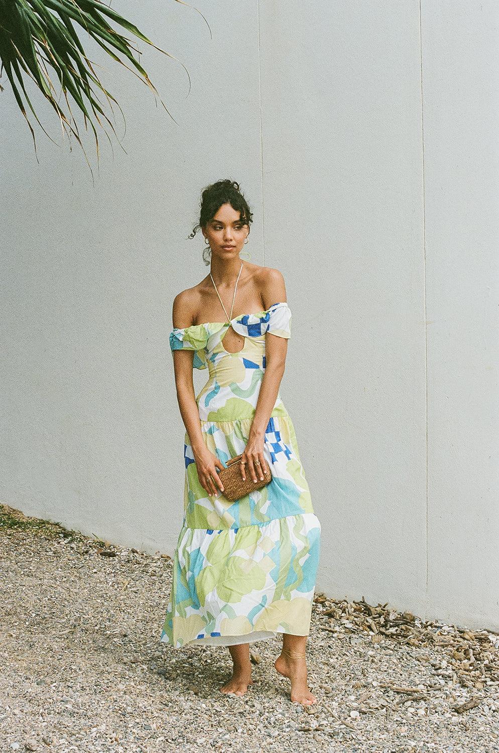 Adorne Midi Dress - Checker Floral Aliza Product Image