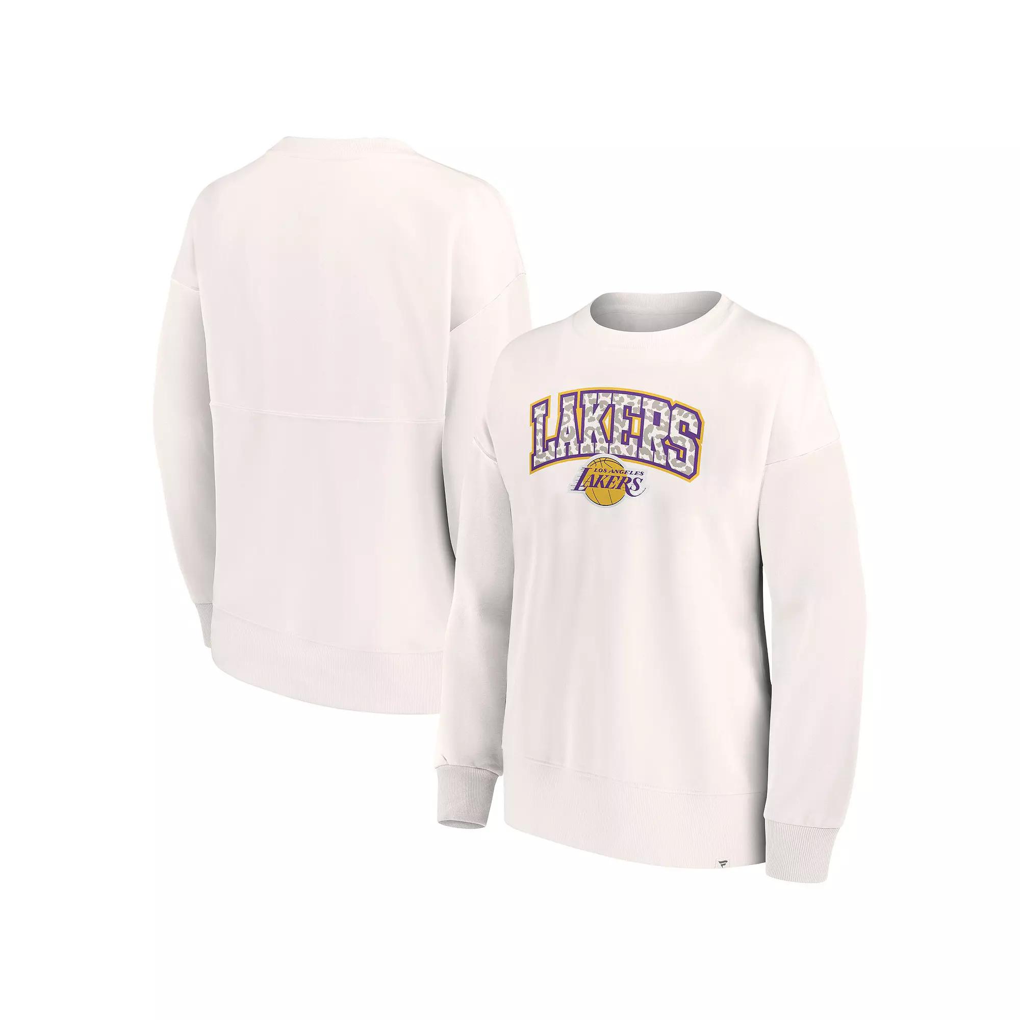 Women's Fanatics Branded White Los Angeles Lakers Tonal Leopard Pullover Sweatshirt, Size: XS Product Image