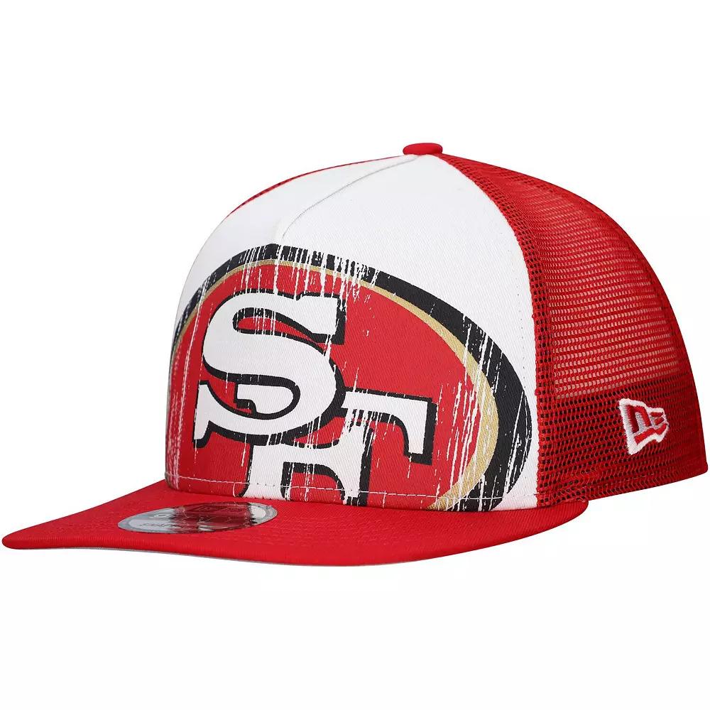 Men's New Era White/Scarlet San Francisco 49ers Distressed 9FIFTY A-Frame Snapback Hat Product Image