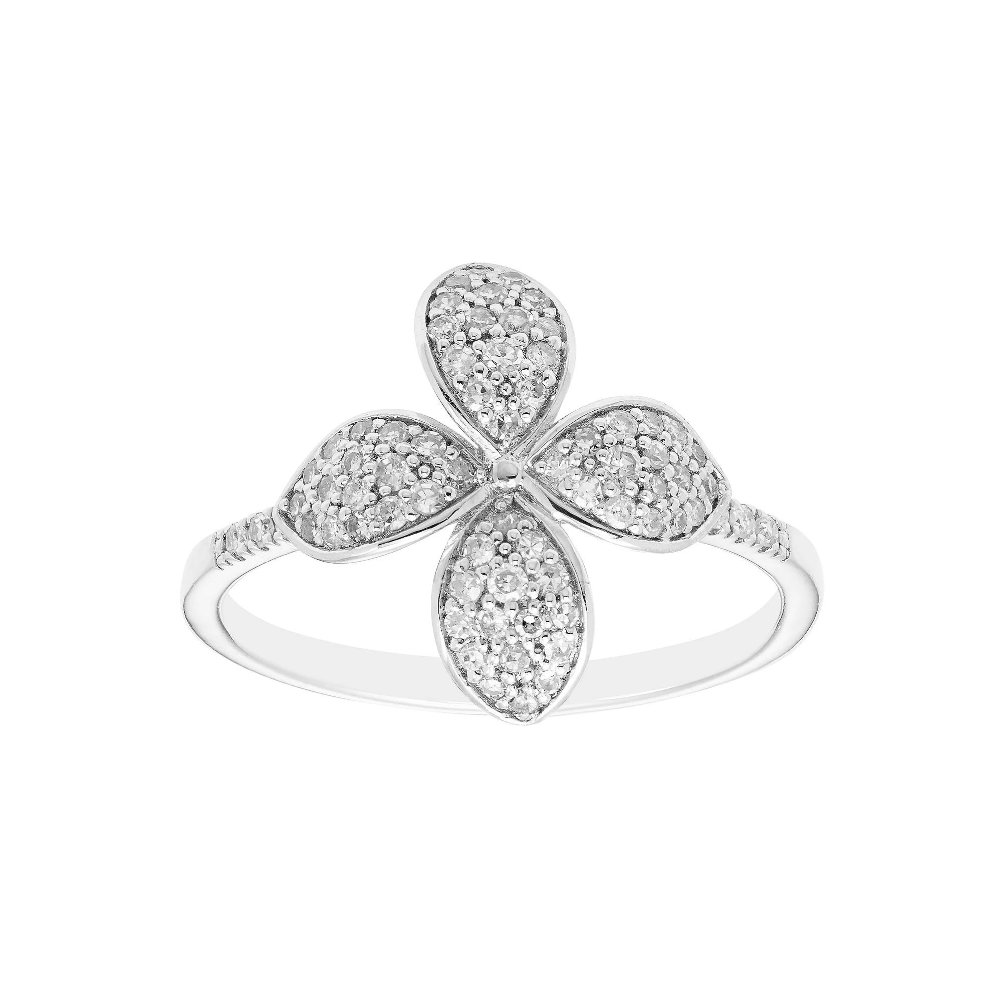 Sterling Silver 1/4 Carat T.W. Diamond Flower Ring, Women's, Size: 6 Product Image